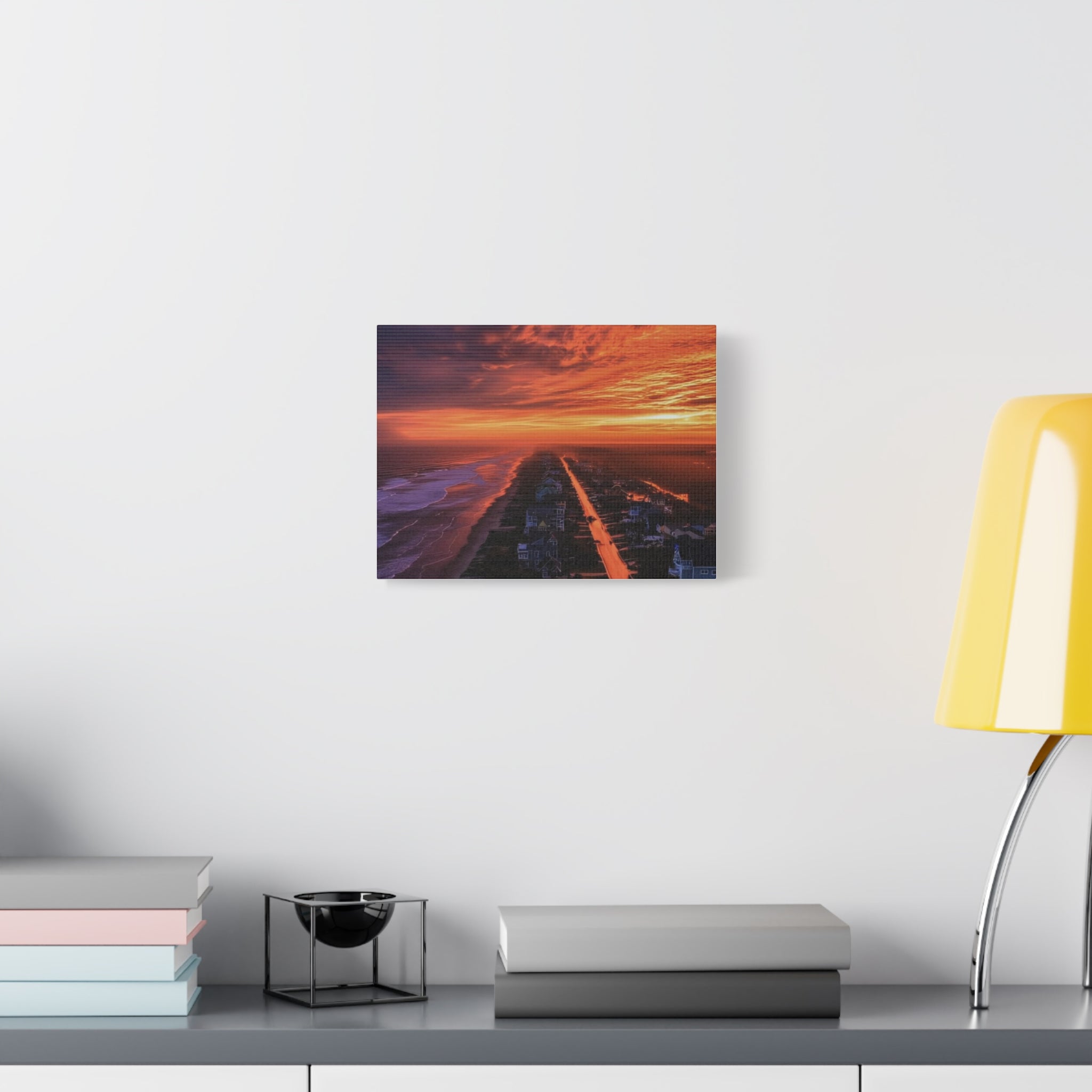 Sunset Over Coastal Town Canvas | Matte Stretched Wall Art