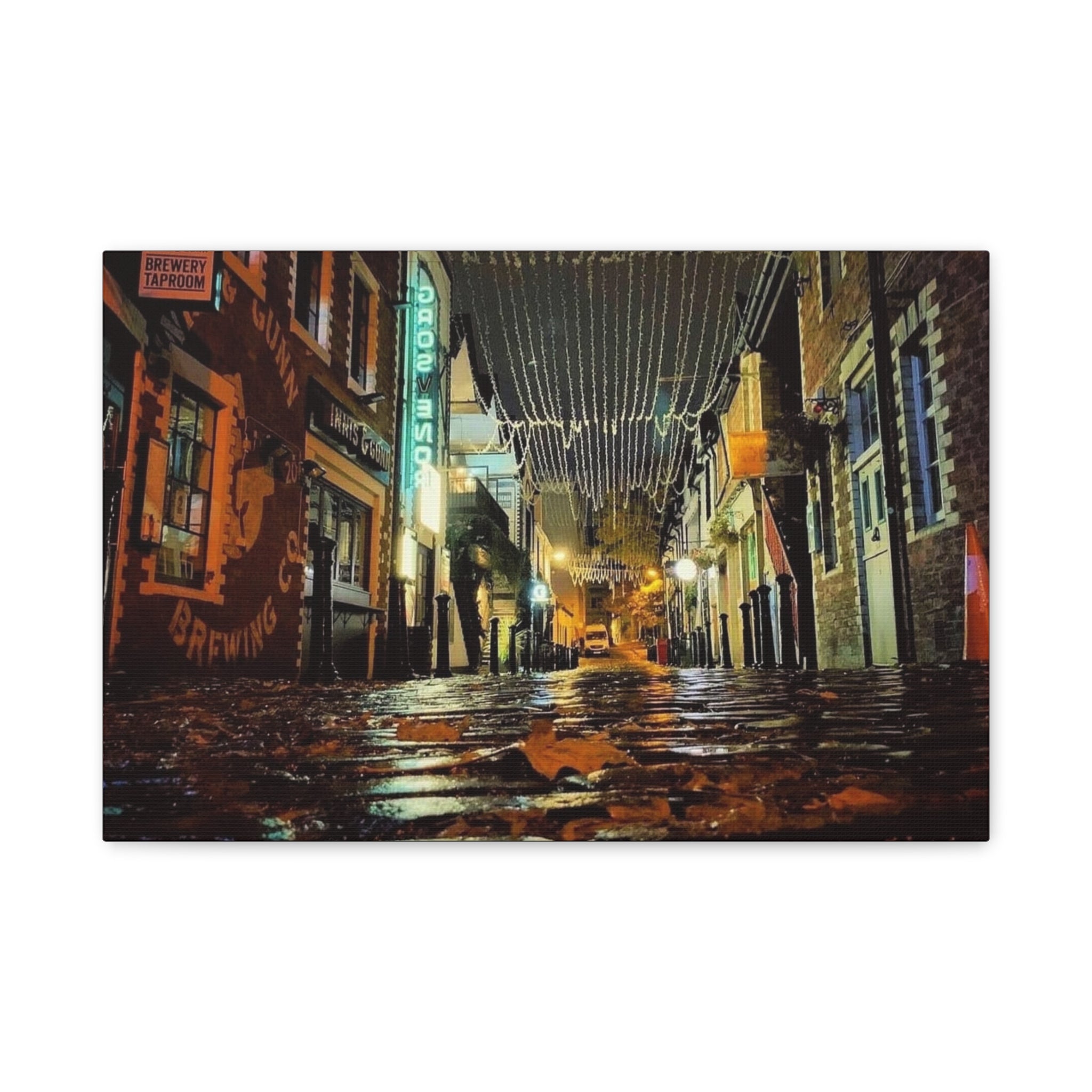 Canvas Rainy Cobblestone Alley | Matte Stretched 1.25"