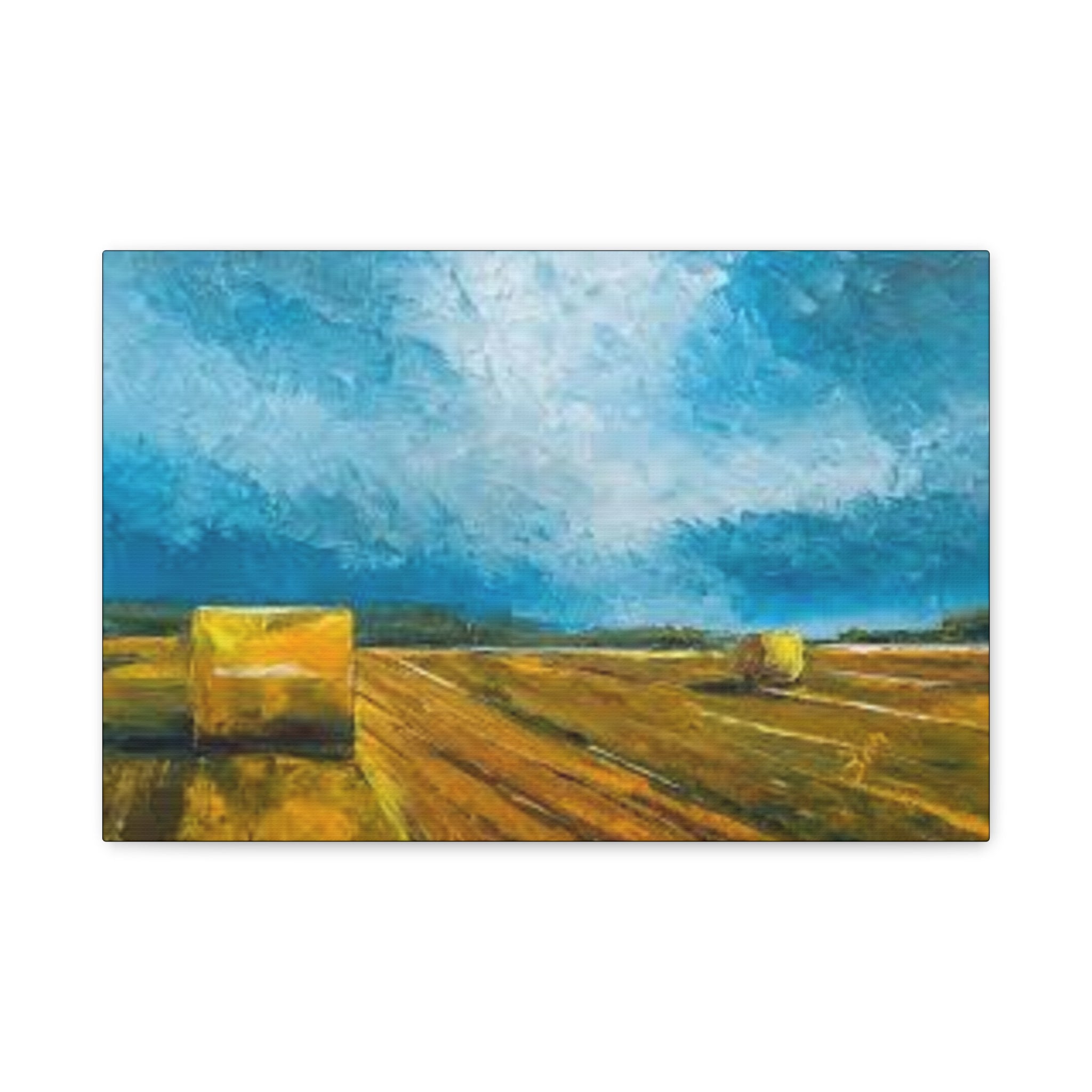 Canvas Hay Bales Landscape Matte Stretched 1.25" | Farm Field Wall Art