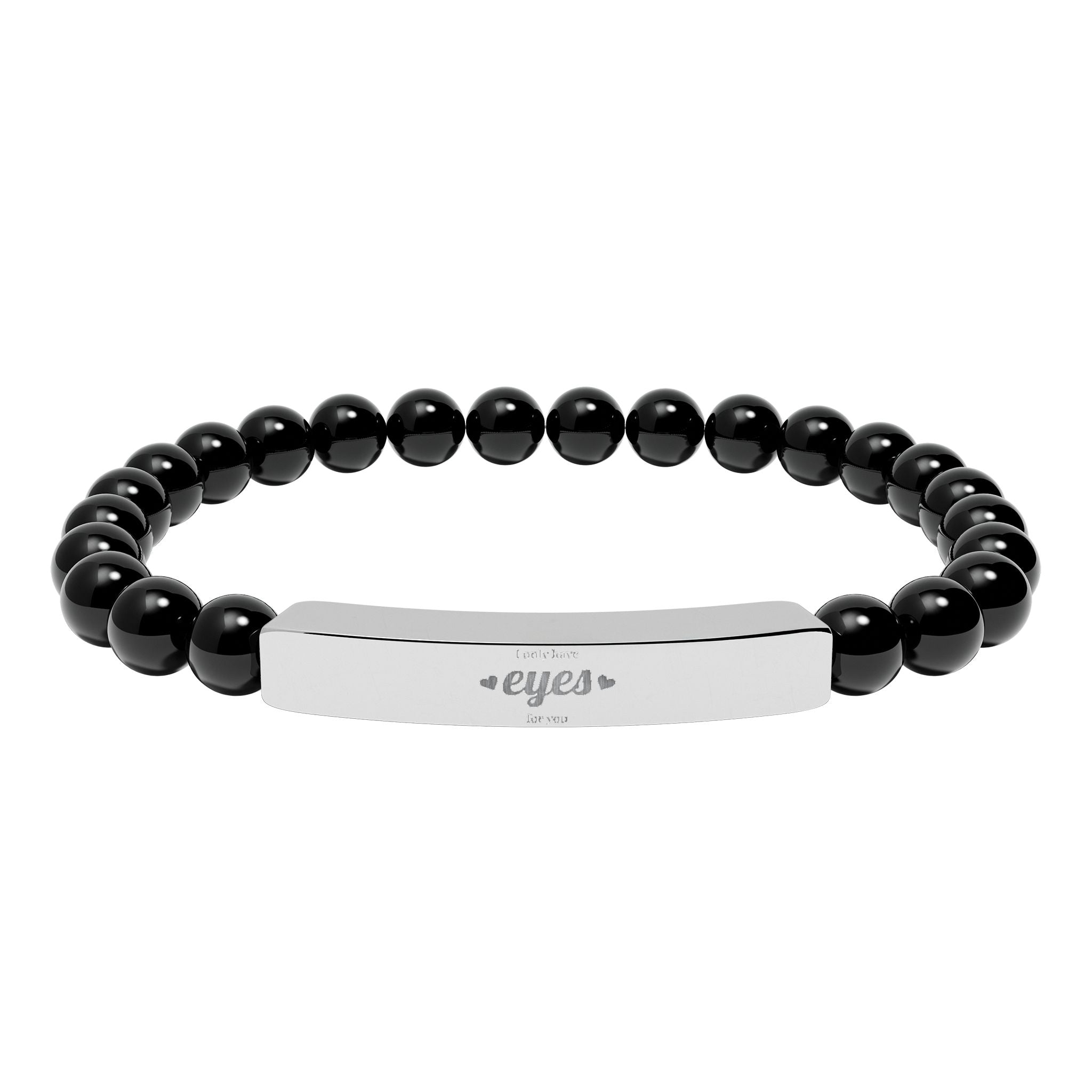 Engraved Natural Stone Stretch Bar Bracelet | Beaded Gemstone ID Bracelet