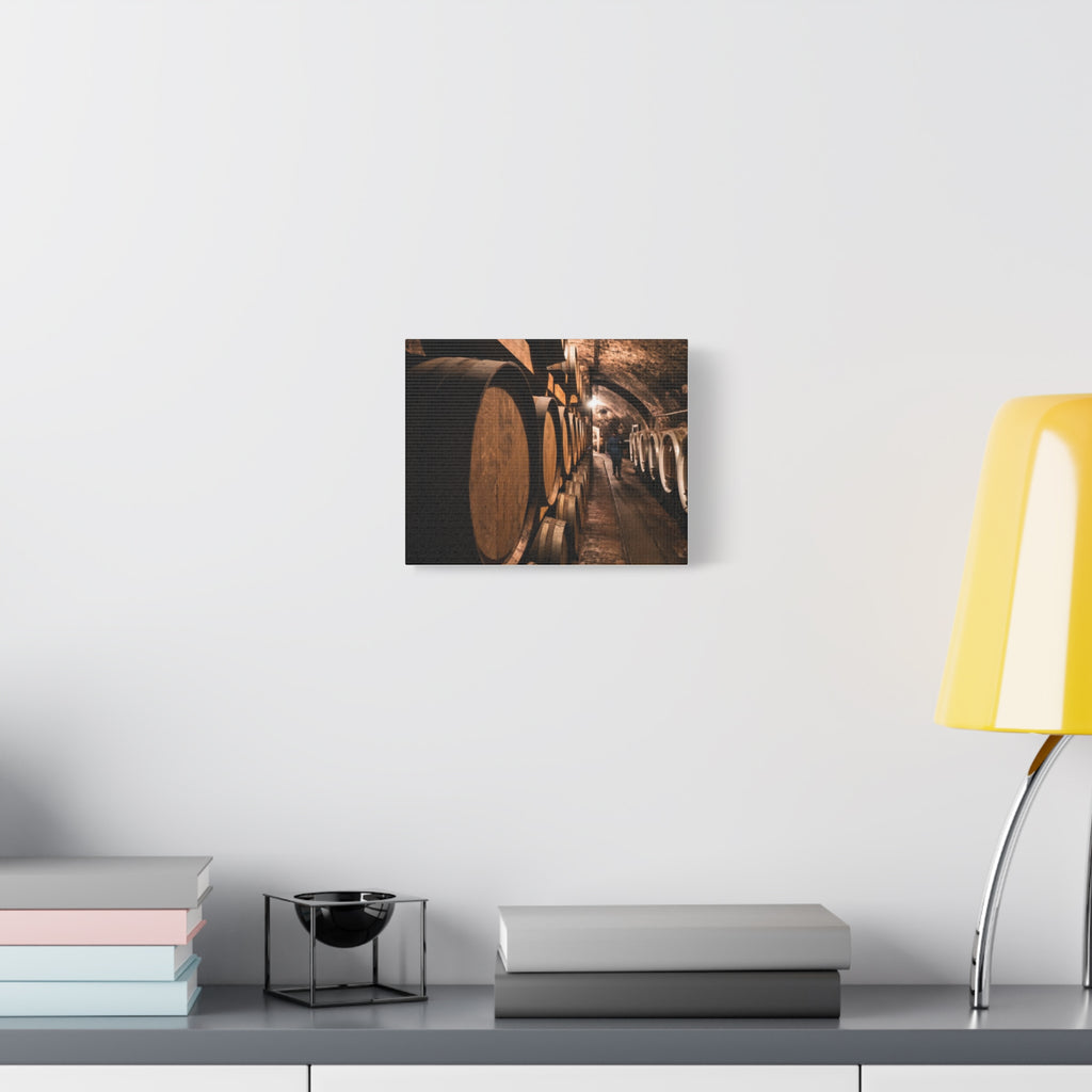 Canvas Wine Cellar Barrel Scene  | Matte Stretched Wall Art 1.25"