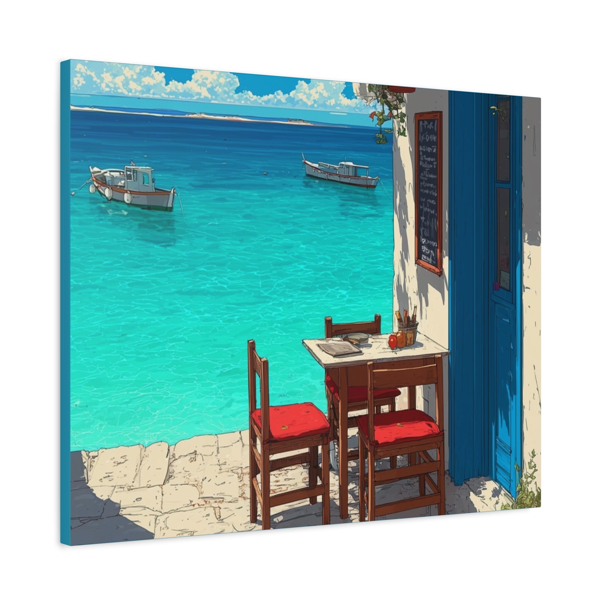 Mediterranean Seaside Cafe  Canvas
