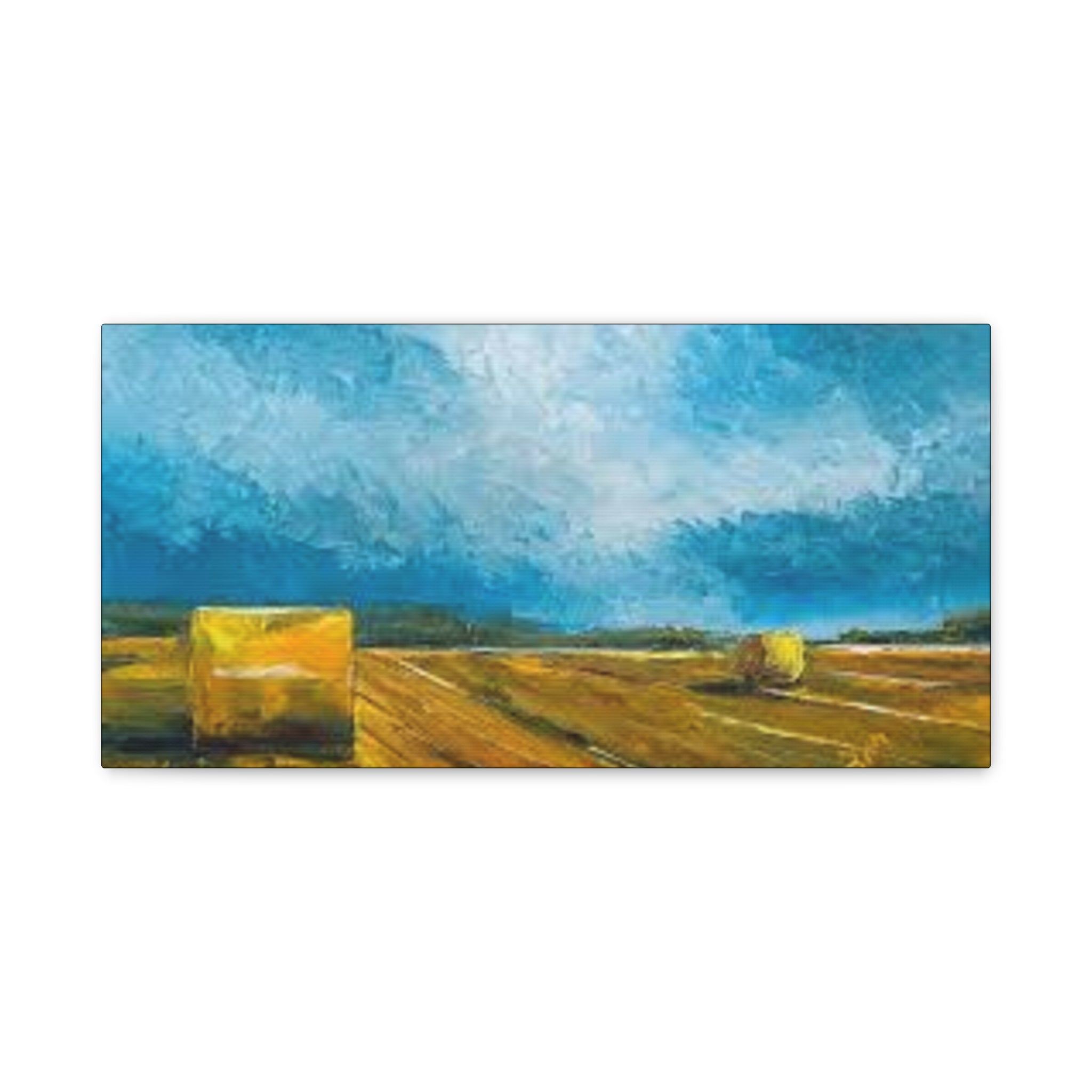 Canvas Hay Bales Landscape Matte Stretched 1.25" | Farm Field Wall Art