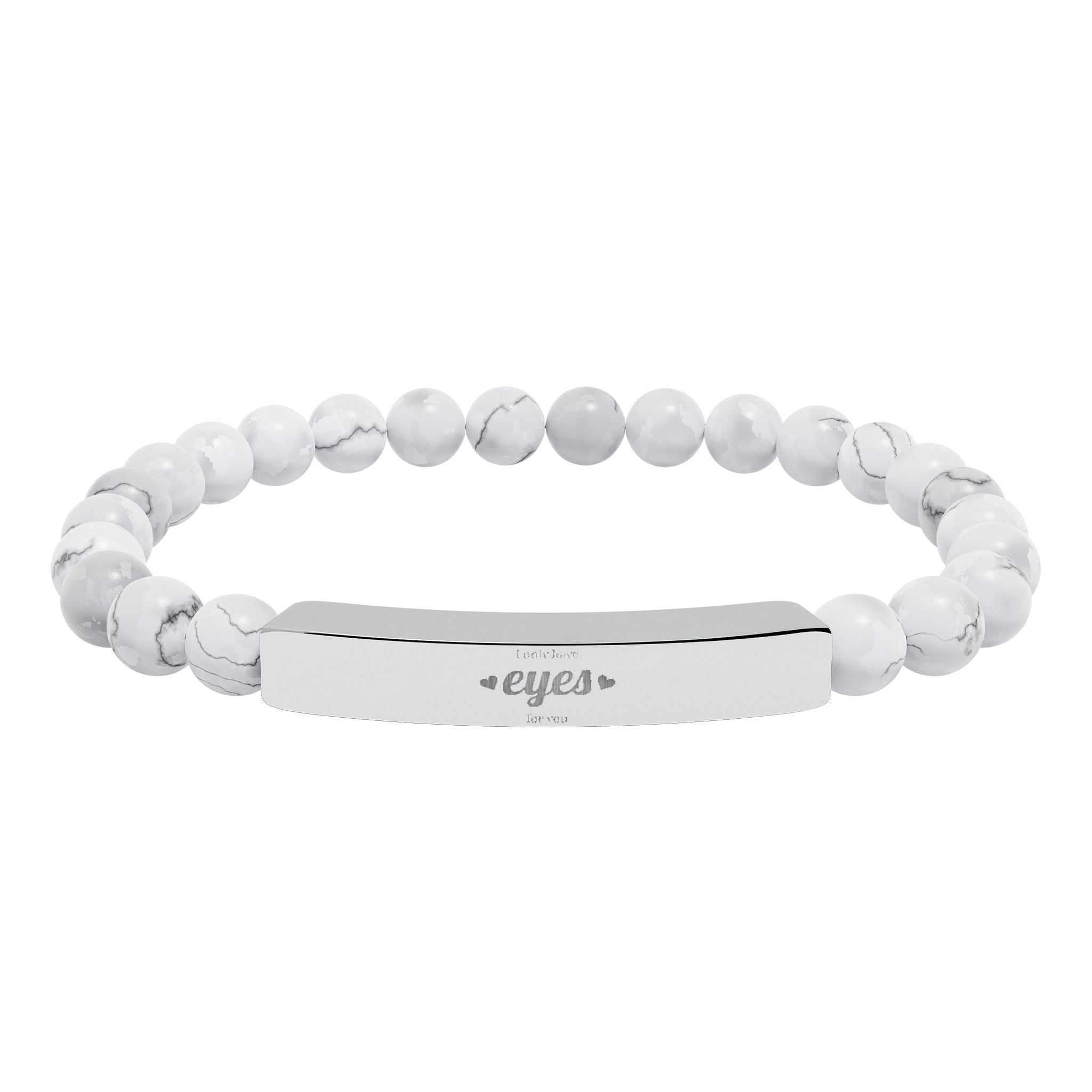 Engraved Natural Stone Stretch Bar Bracelet | Beaded Gemstone ID Bracelet