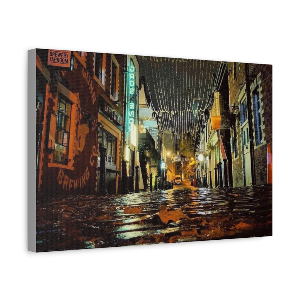 Canvas Rainy Cobblestone Alley | Matte Stretched 1.25"