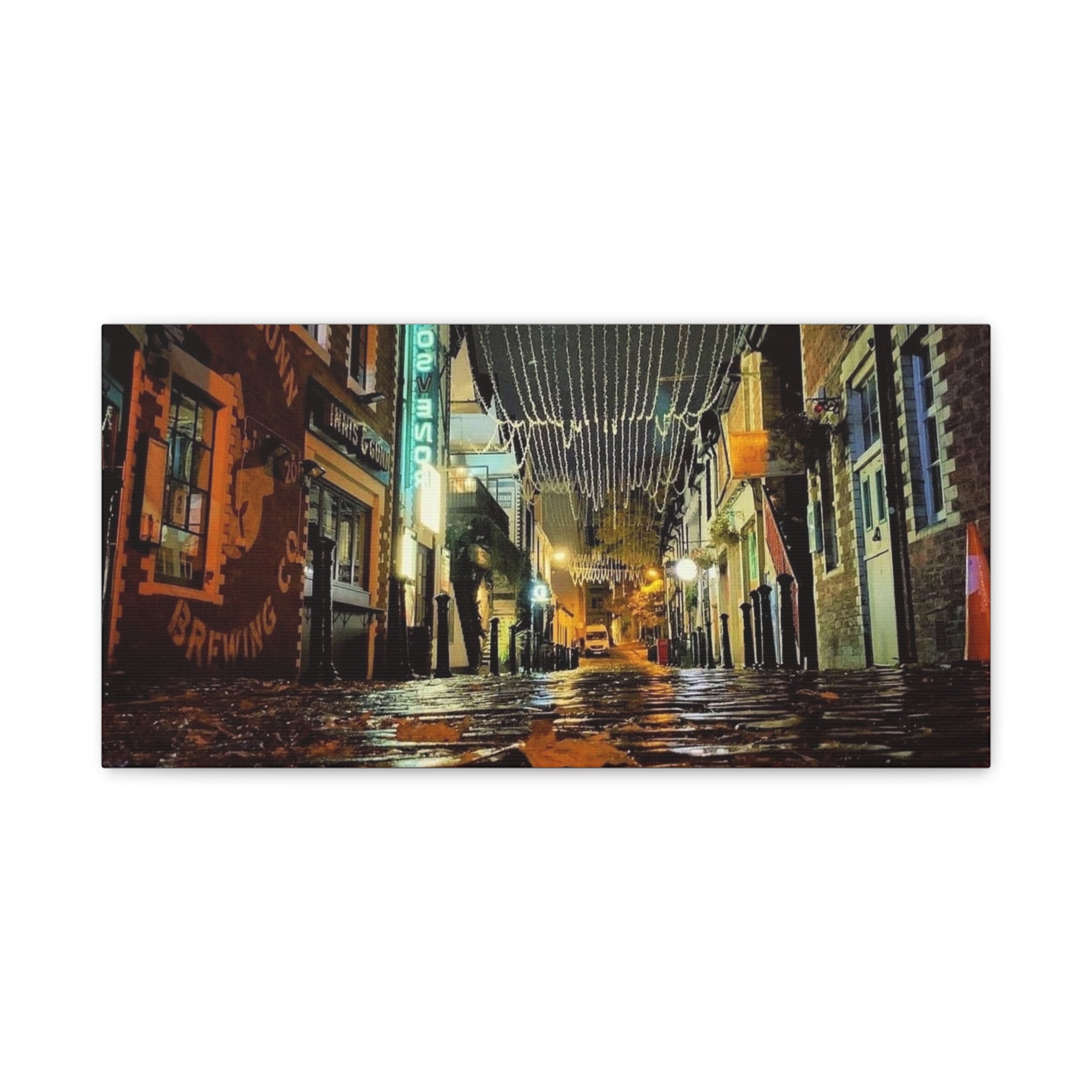 Canvas Rainy Cobblestone Alley | Matte Stretched 1.25"