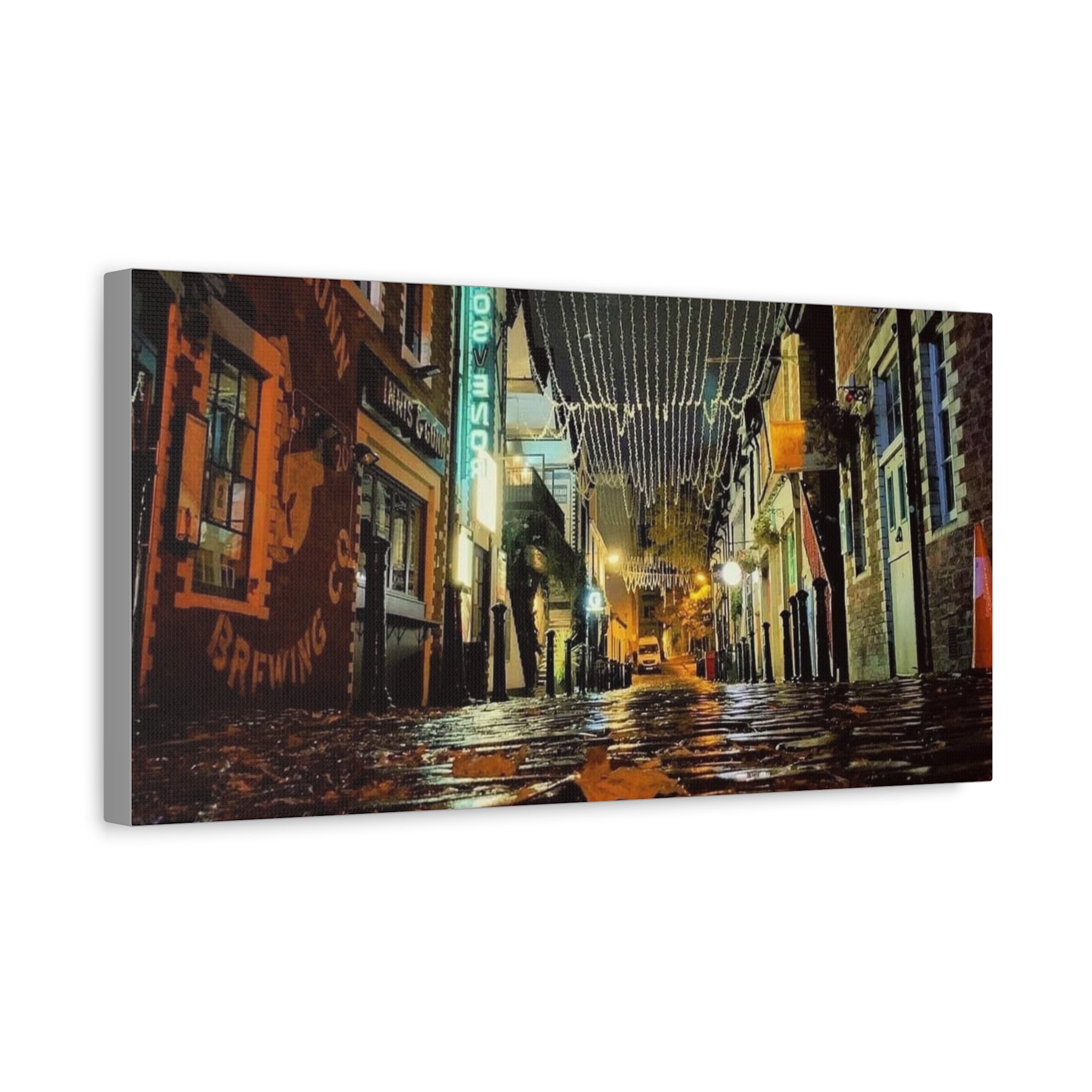 Canvas Rainy Cobblestone Alley | Matte Stretched 1.25"