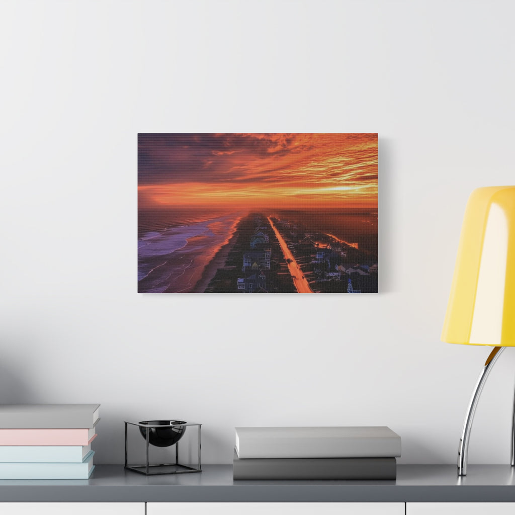 Sunset Over Coastal Town Canvas | Matte Stretched Wall Art