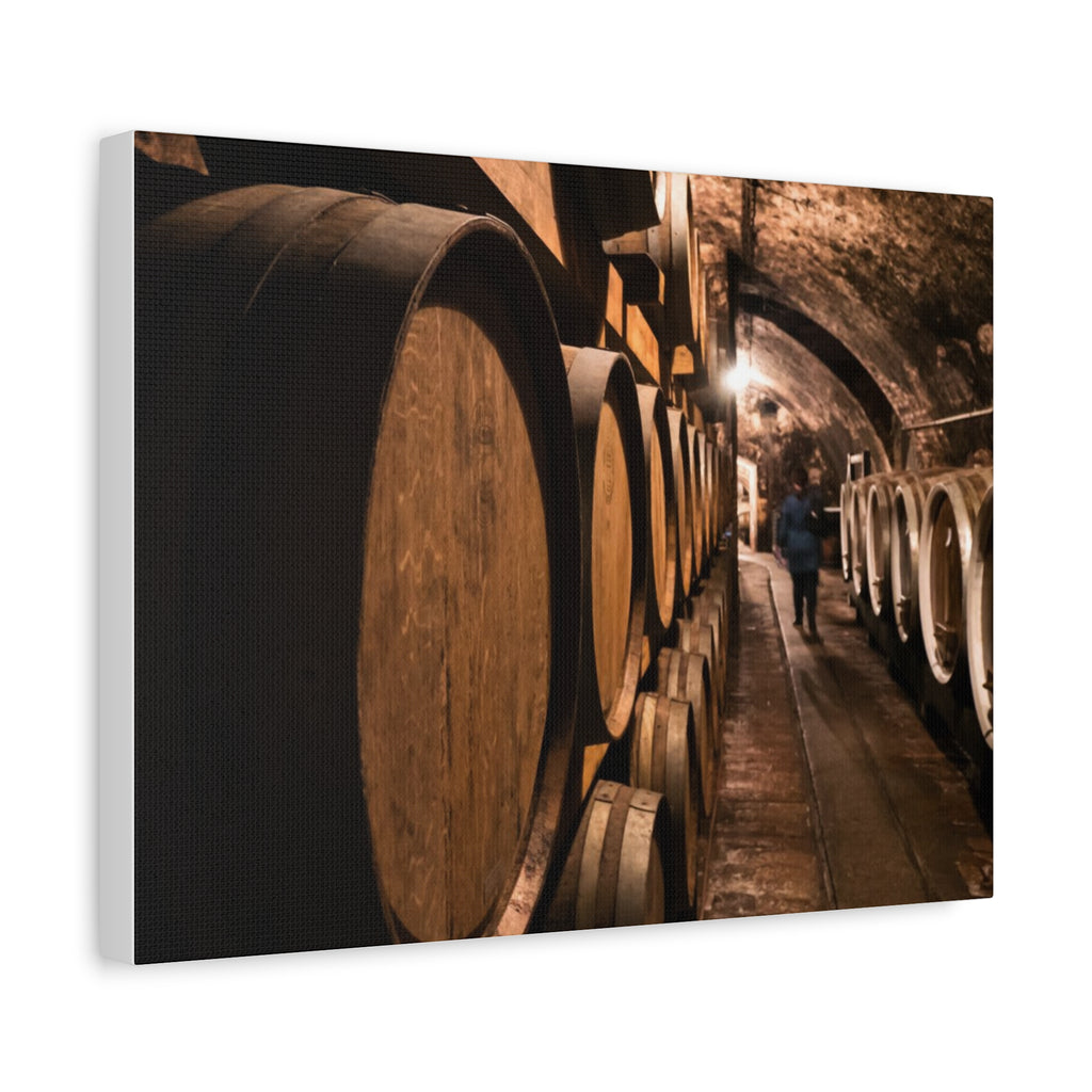 Canvas Wine Cellar Barrel Scene  | Matte Stretched Wall Art 1.25"