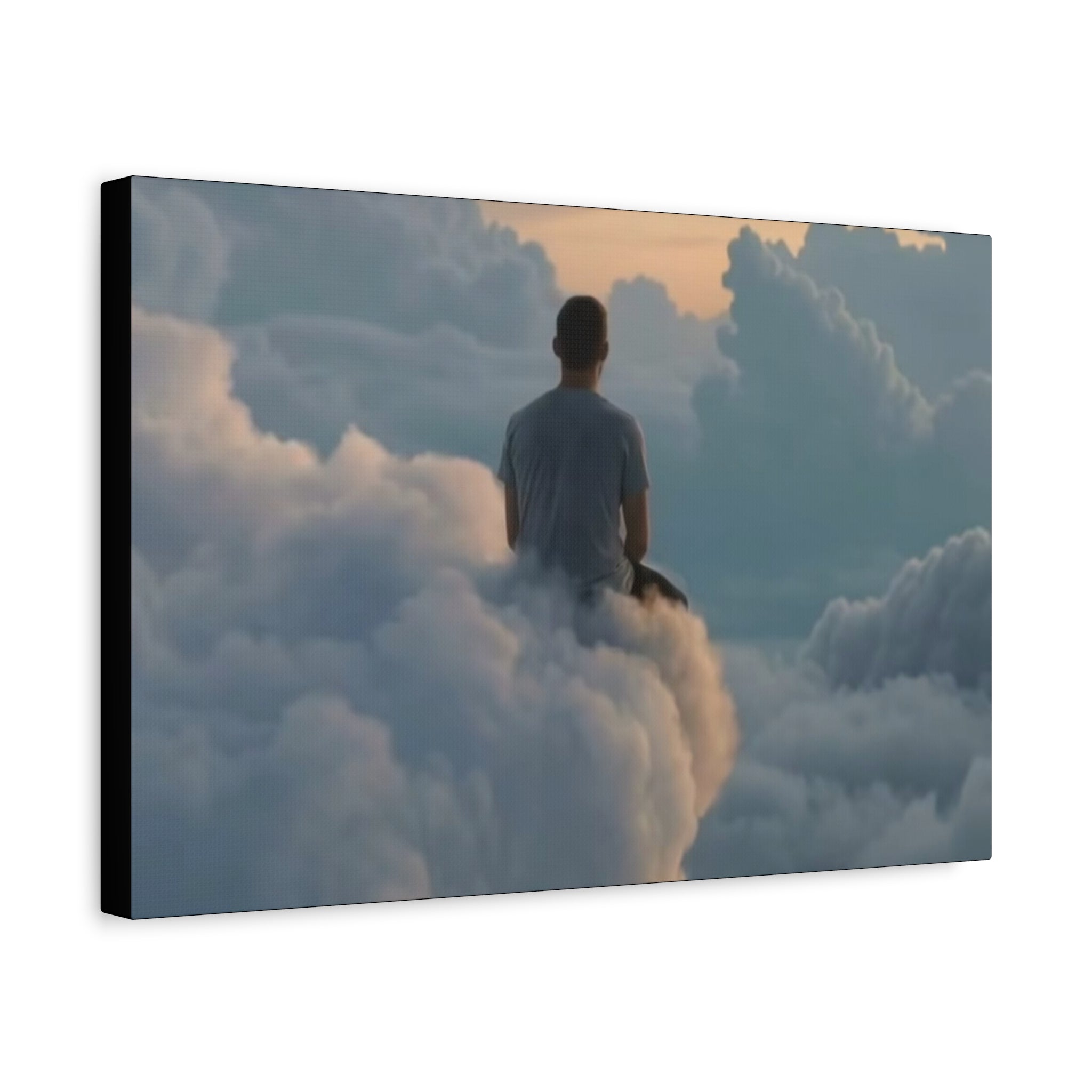 Canvas Man Sitting on Clouds  | Matte Stretched Wall Art