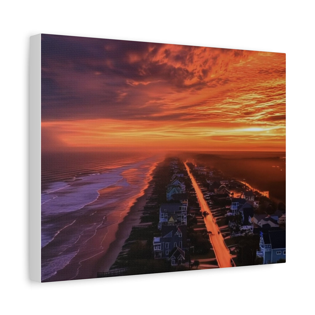 Sunset Over Coastal Town Canvas | Matte Stretched Wall Art
