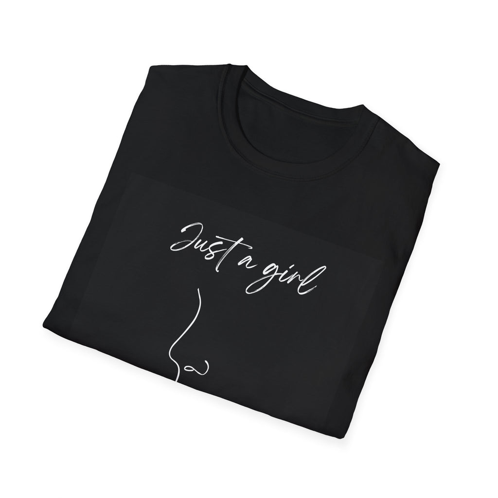 Minimal Line Face "Just a girl who loves" T-Shirt | Women's Quote Tee