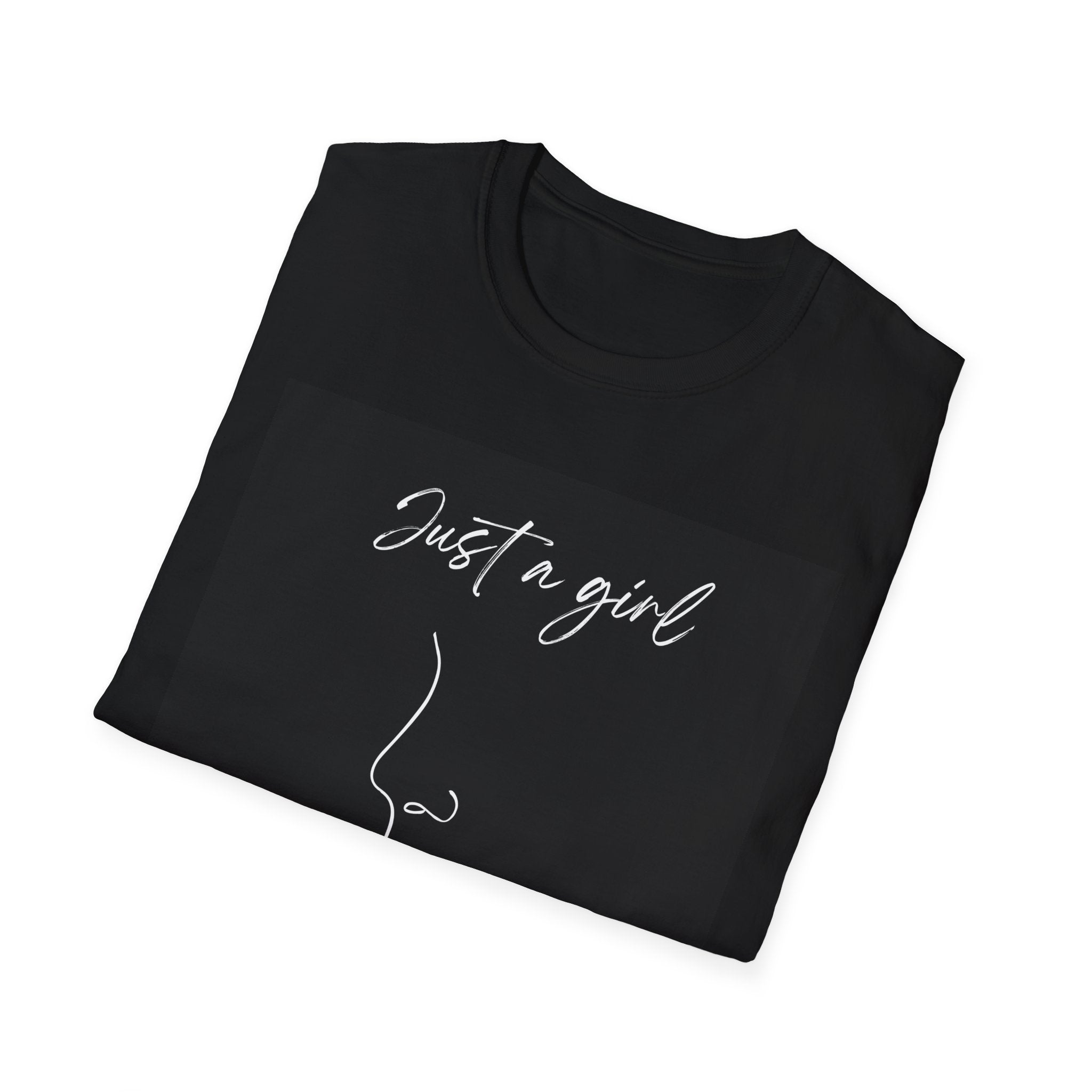 Minimal Line Face "Just a girl who loves" T-Shirt | Women's Quote Tee