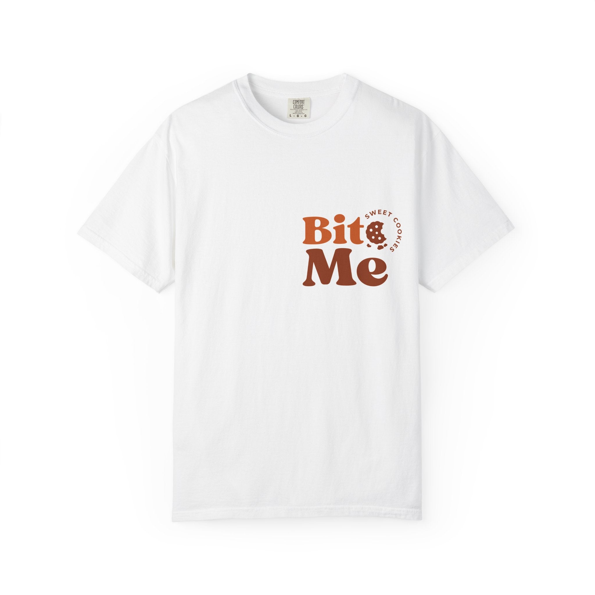 Bit Me Cookie graphic T-Shirt | Bite Me cookie design, retro brown text