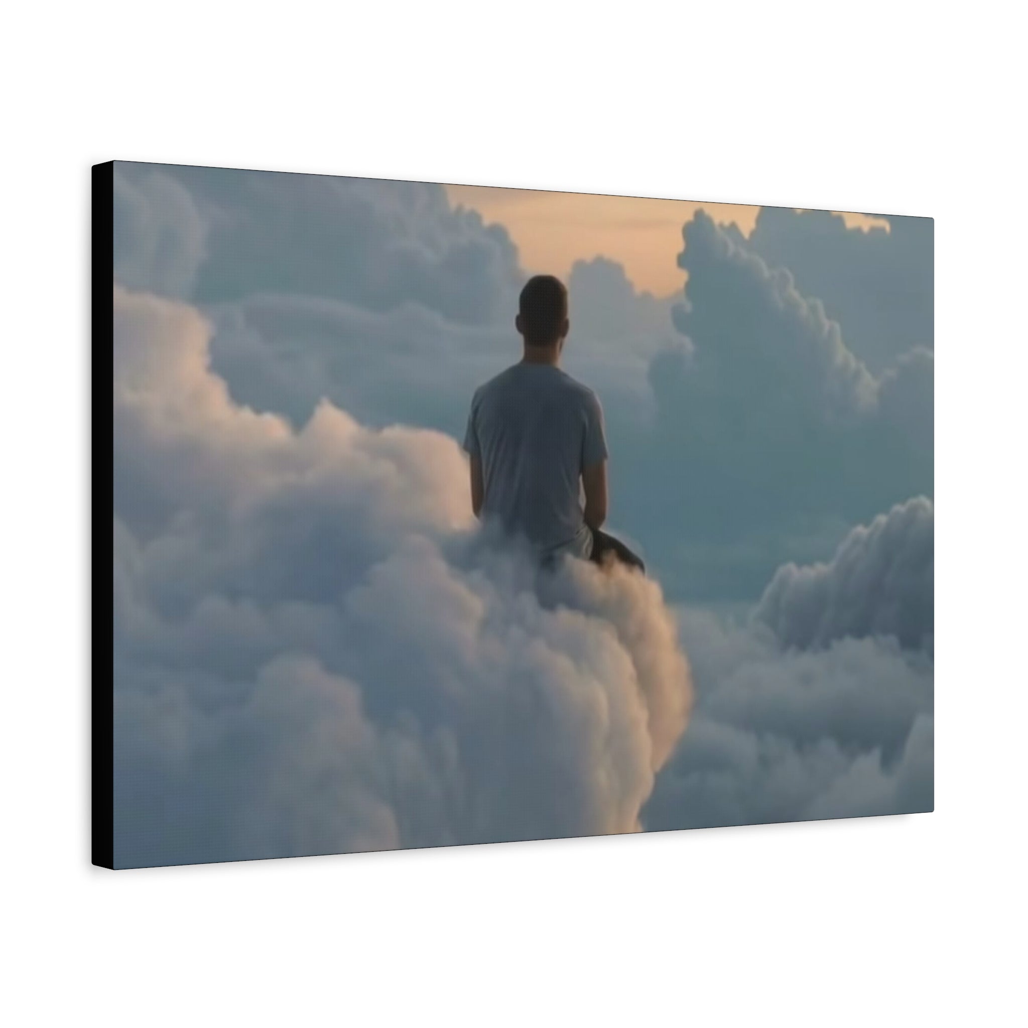 Canvas Man Sitting on Clouds  | Matte Stretched Wall Art