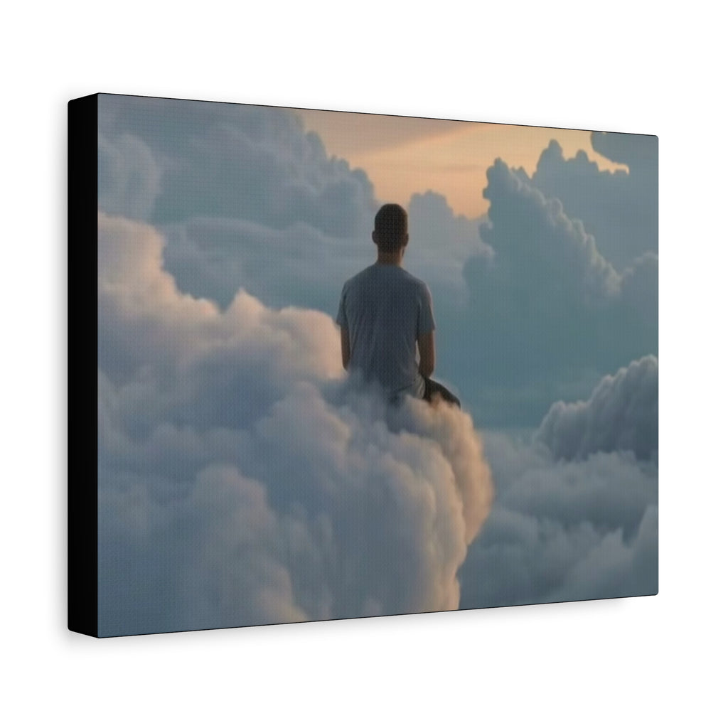 Canvas Man Sitting on Clouds  | Matte Stretched Wall Art