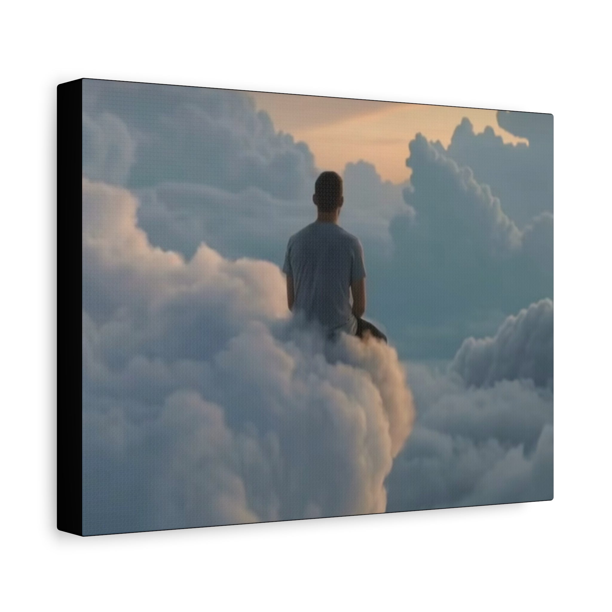 Canvas Man Sitting on Clouds  | Matte Stretched Wall Art