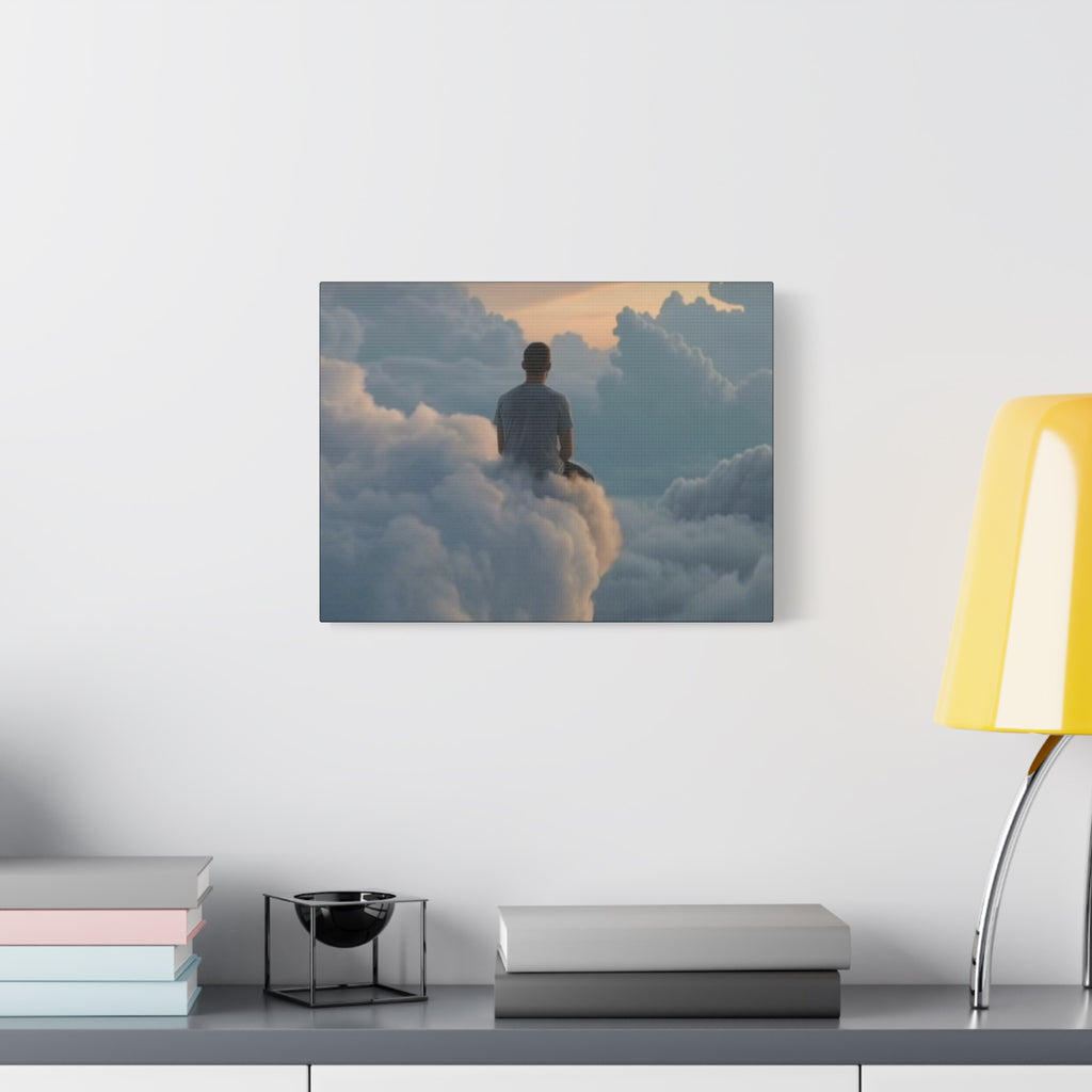 Canvas Man Sitting on Clouds  | Matte Stretched Wall Art