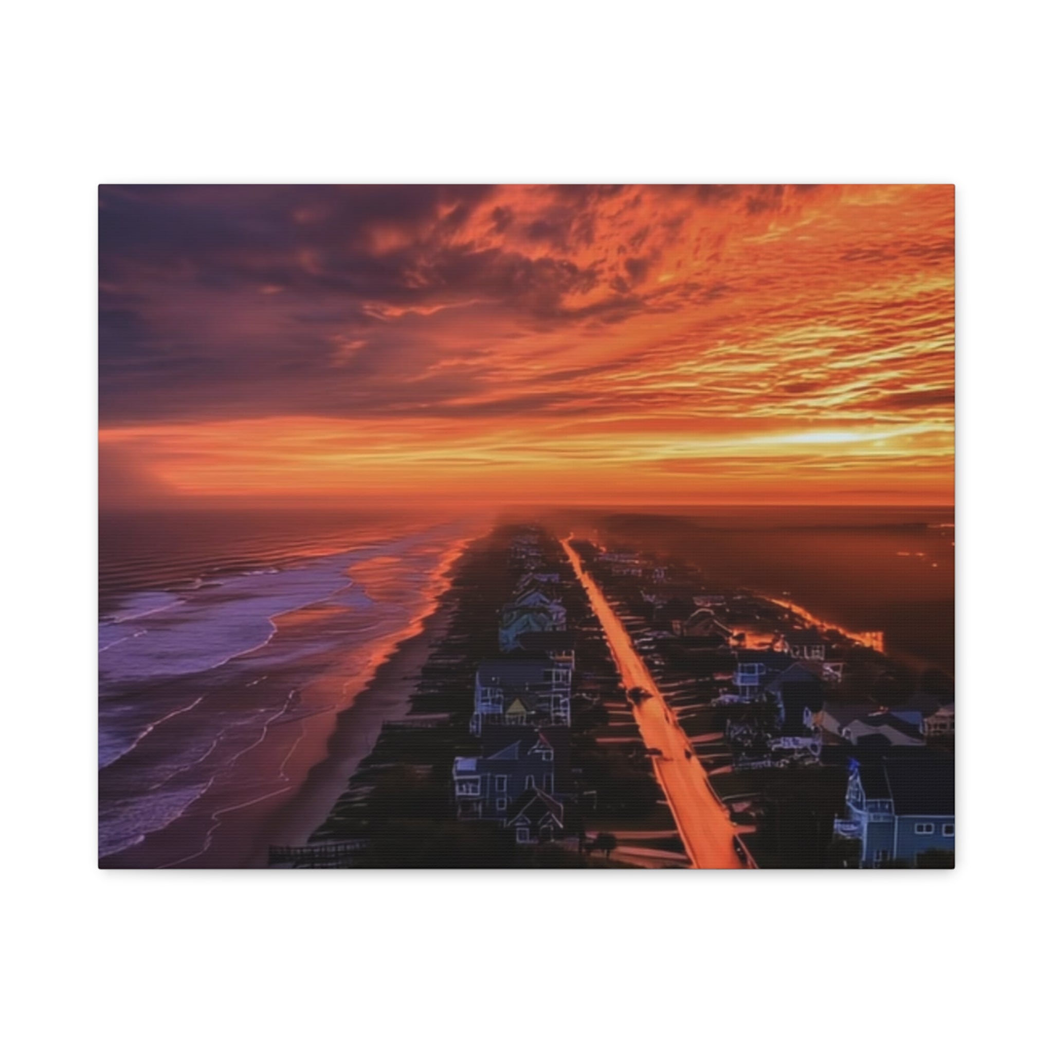 Sunset Over Coastal Town Canvas | Matte Stretched Wall Art