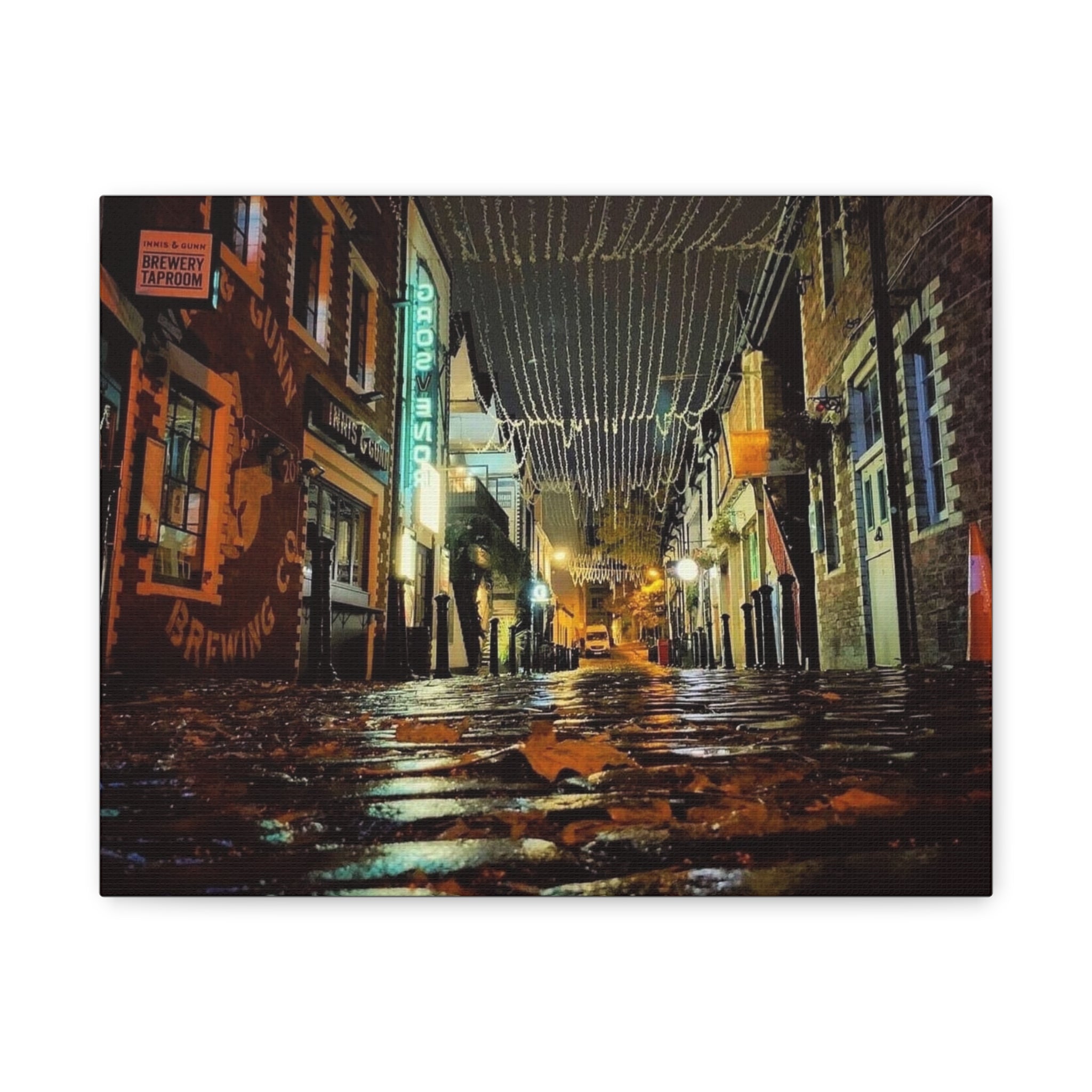 Canvas Rainy Cobblestone Alley | Matte Stretched 1.25"