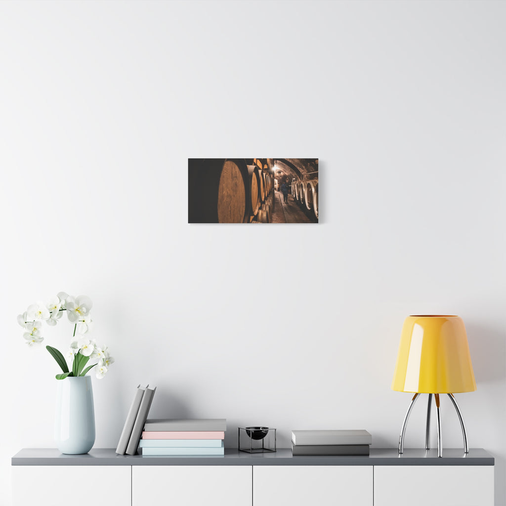 Canvas Wine Cellar Barrel Scene  | Matte Stretched Wall Art 1.25"