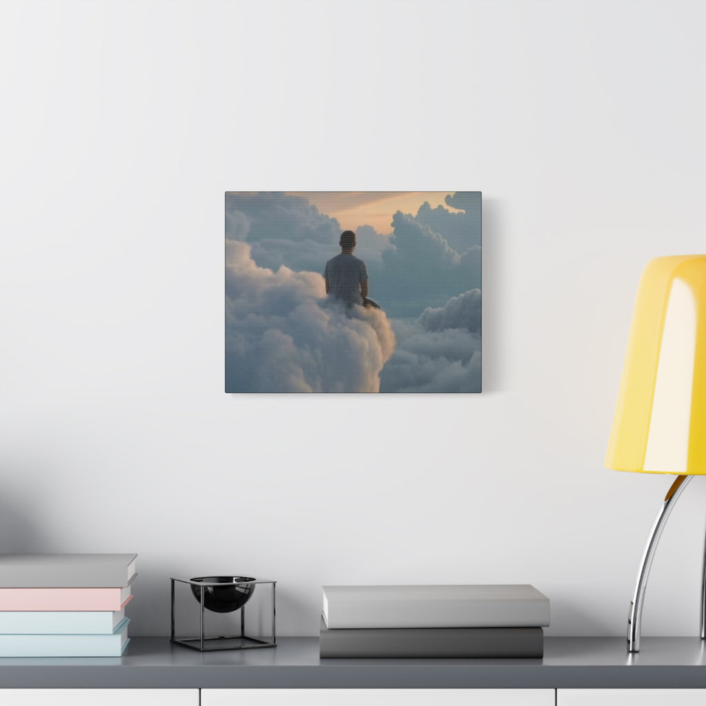 Canvas Man Sitting on Clouds  | Matte Stretched Wall Art