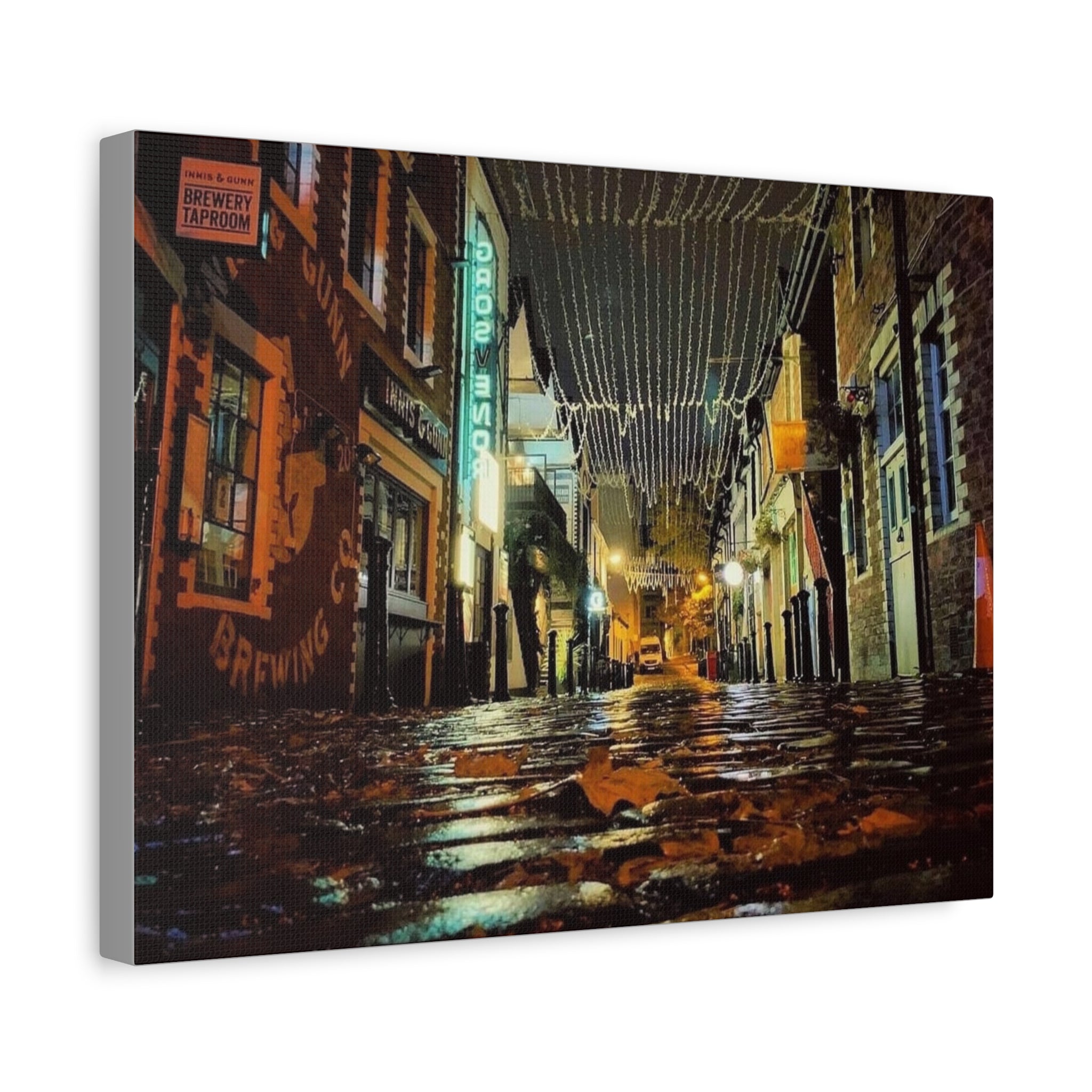 Canvas Rainy Cobblestone Alley | Matte Stretched 1.25"