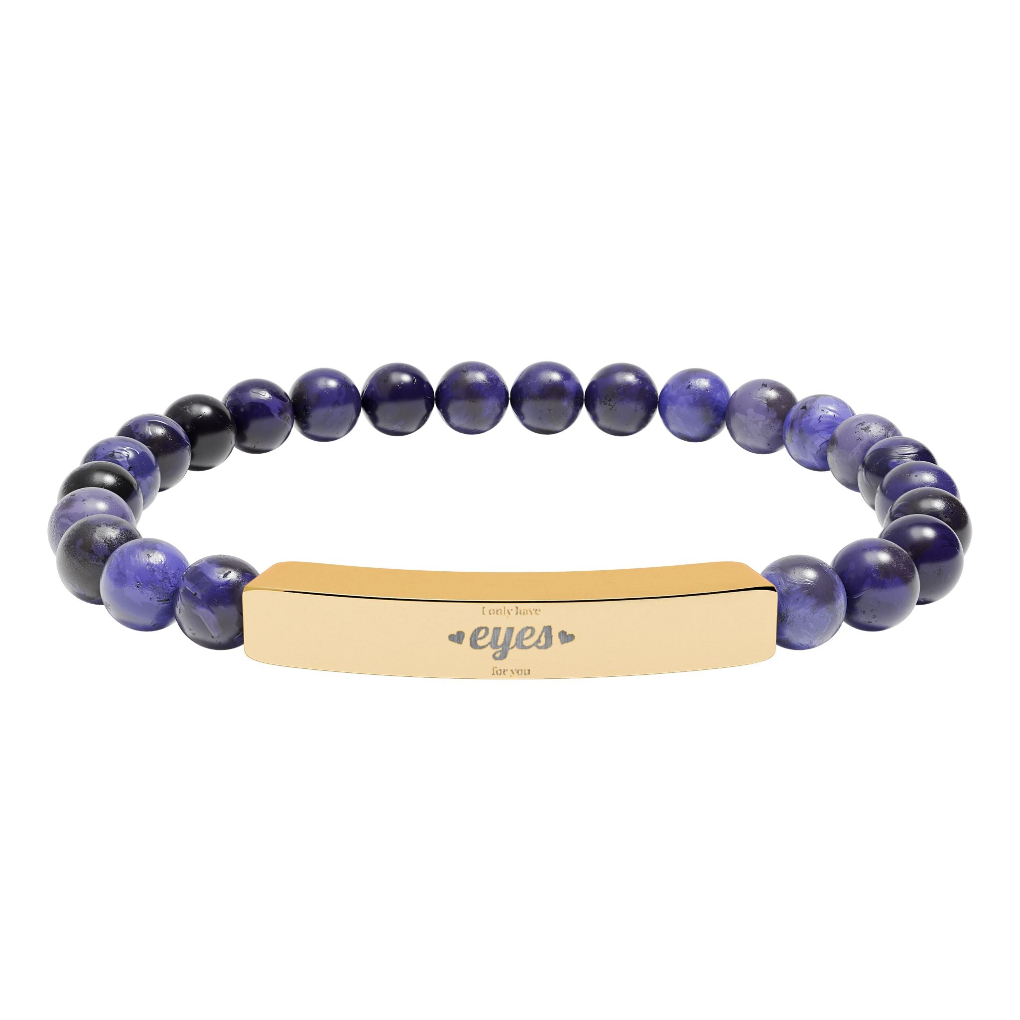 Engraved Natural Stone Stretch Bar Bracelet | Beaded Gemstone ID Bracelet