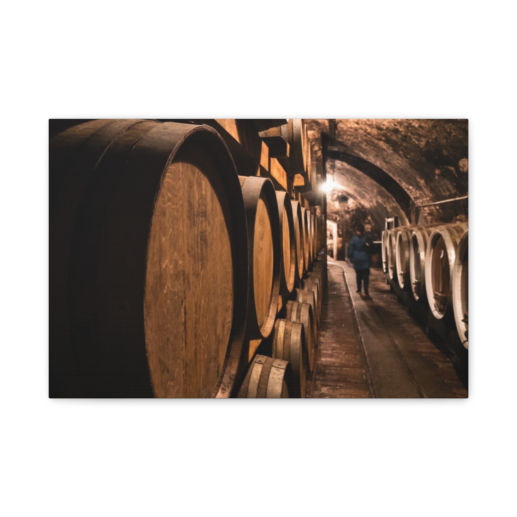 Canvas Wine Cellar Barrel Scene  | Matte Stretched Wall Art 1.25"