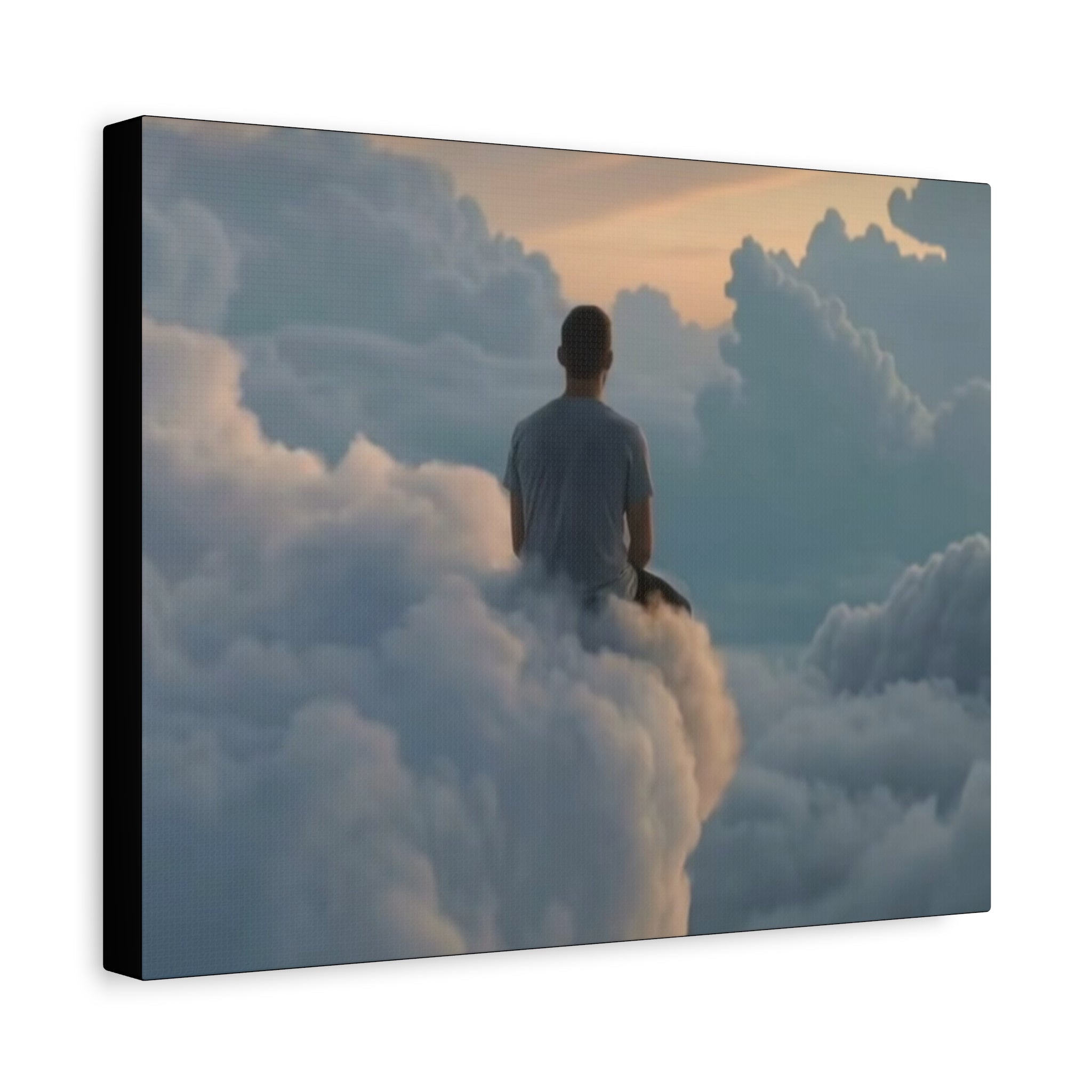 Canvas Man Sitting on Clouds  | Matte Stretched Wall Art