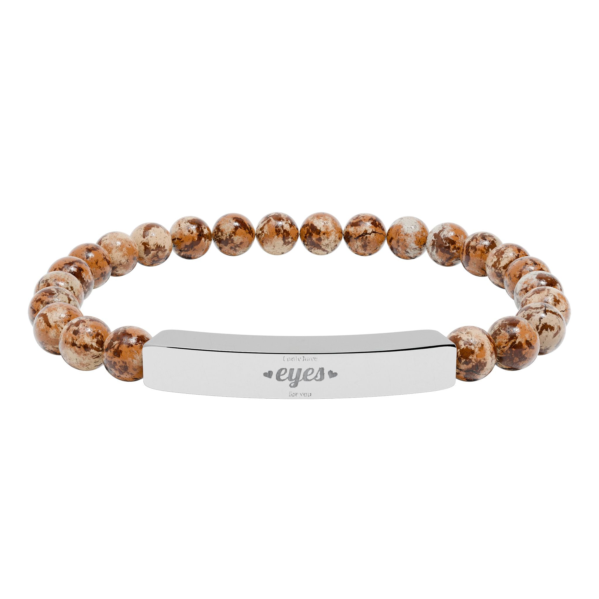 Engraved Natural Stone Stretch Bar Bracelet | Beaded Gemstone ID Bracelet