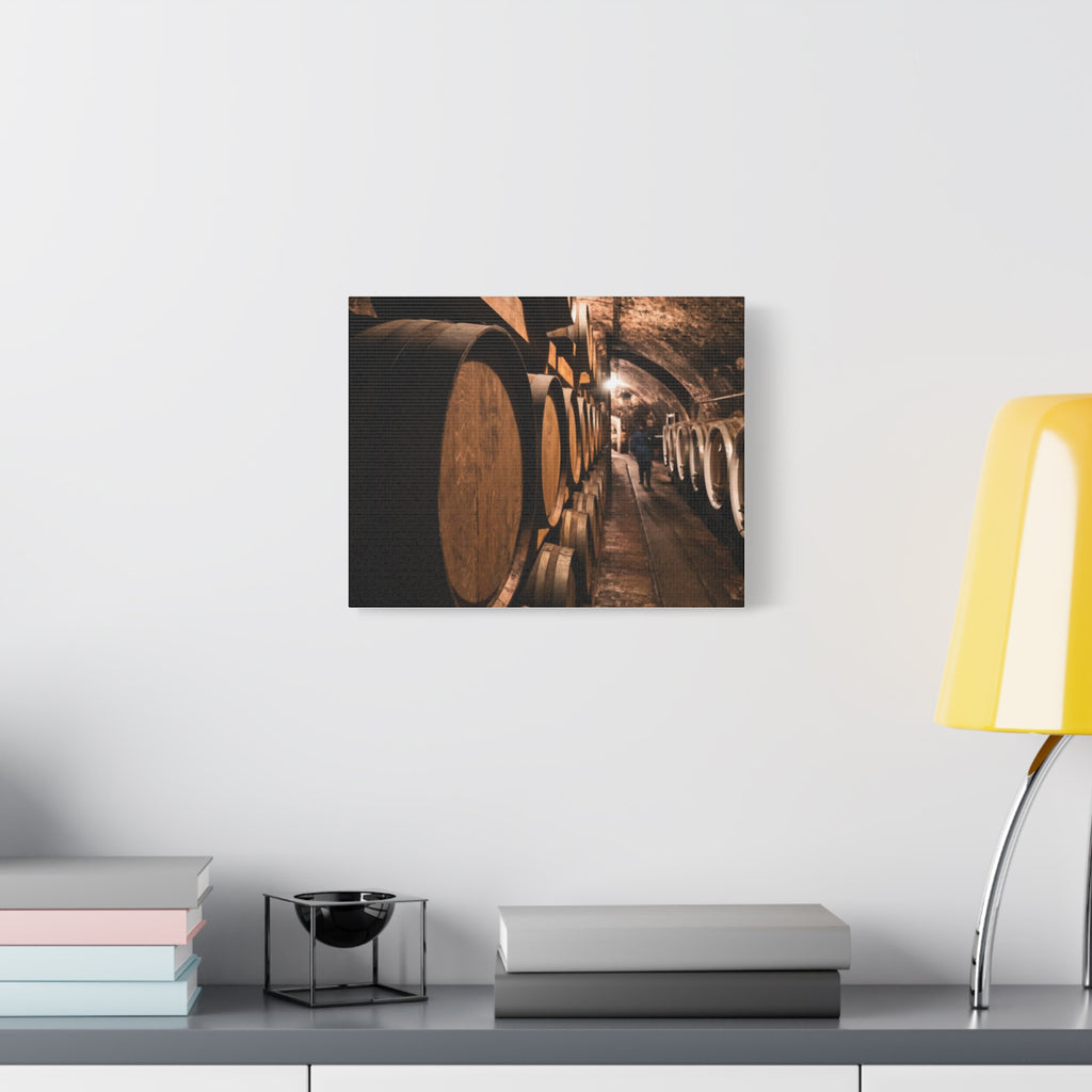 Canvas Wine Cellar Barrel Scene  | Matte Stretched Wall Art 1.25"