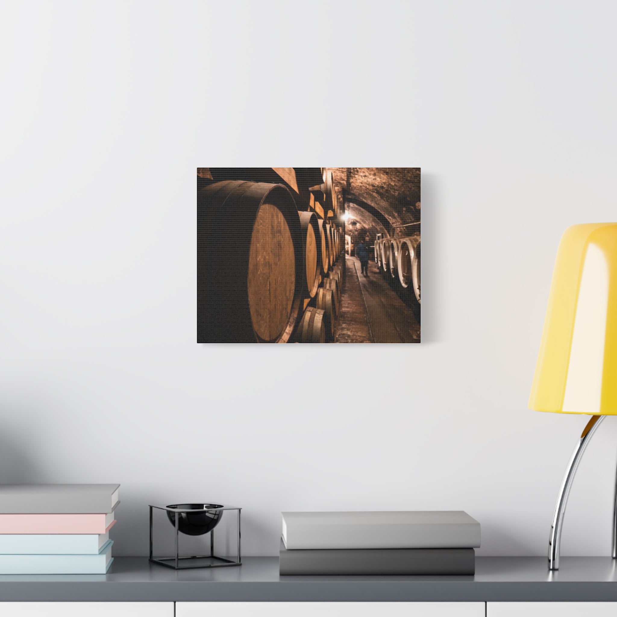 Canvas Wine Cellar Barrel Scene  | Matte Stretched Wall Art 1.25"