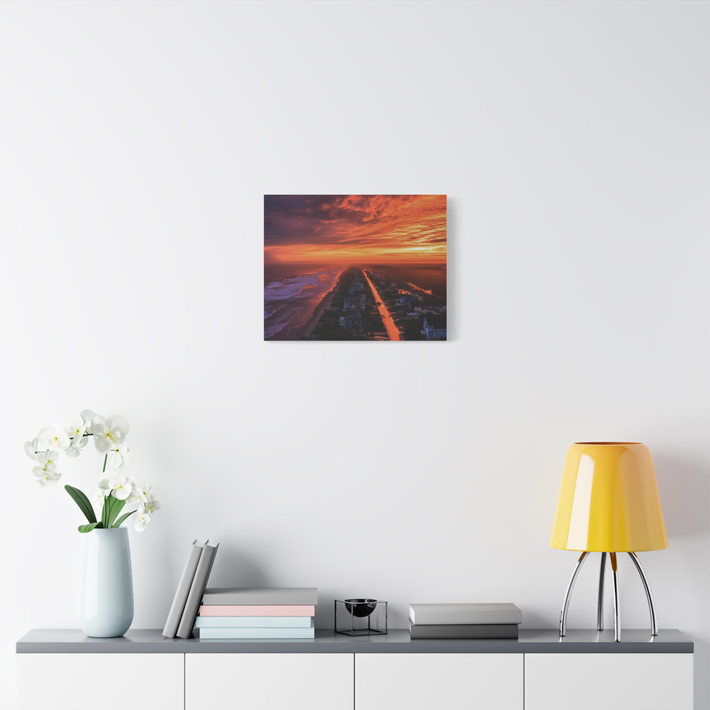 Sunset Over Coastal Town Canvas | Matte Stretched Wall Art