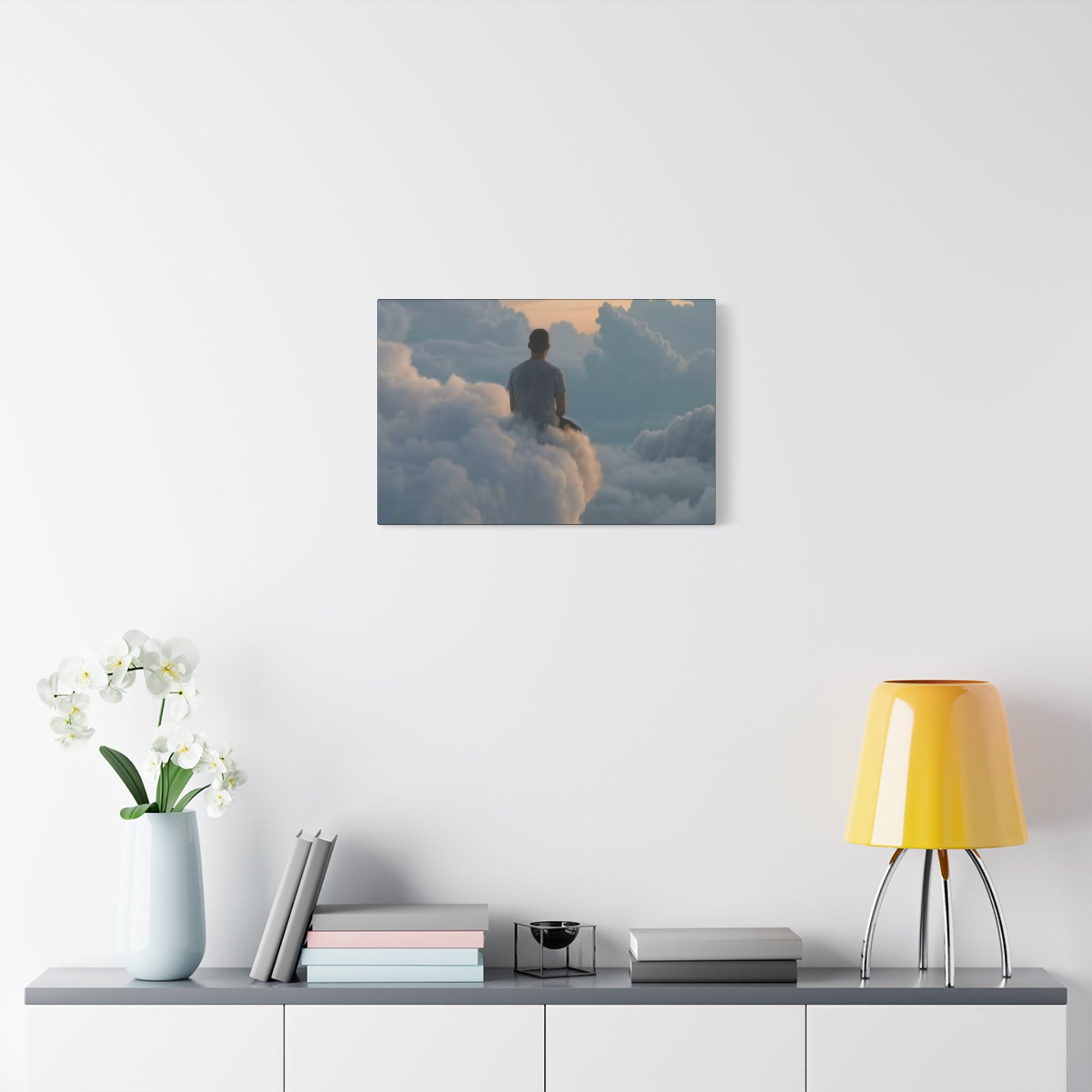 Canvas Man Sitting on Clouds  | Matte Stretched Wall Art