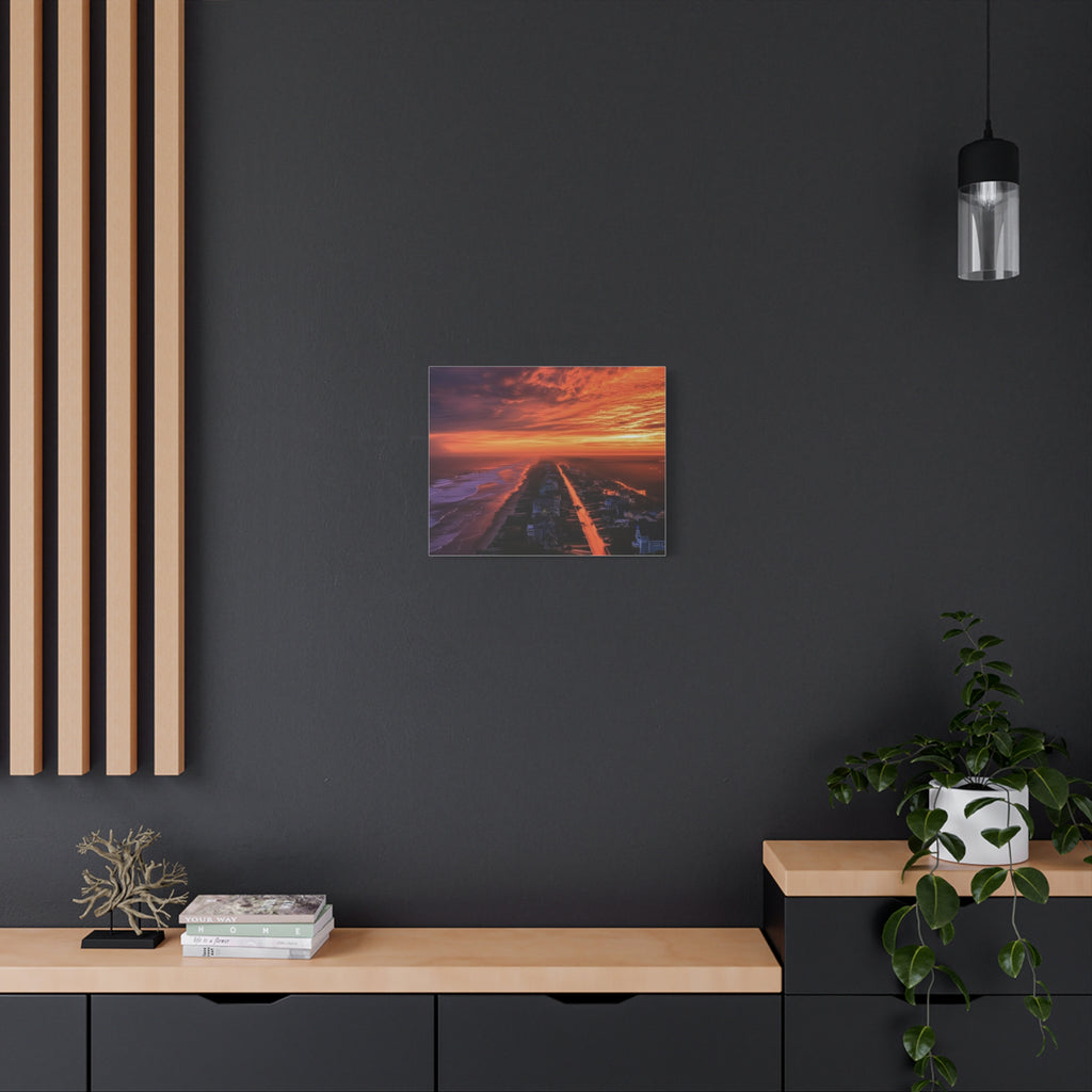 Sunset Over Coastal Town Canvas | Matte Stretched Wall Art
