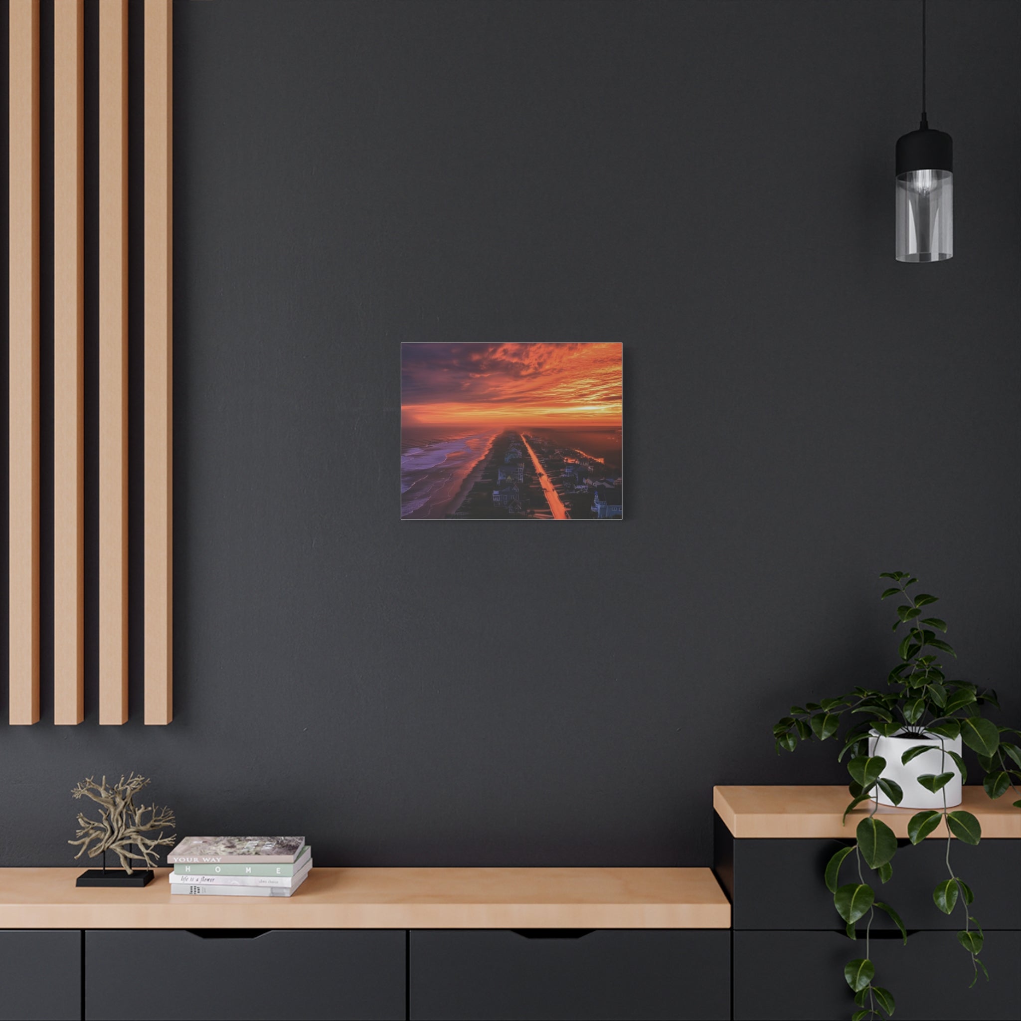 Sunset Over Coastal Town Canvas | Matte Stretched Wall Art