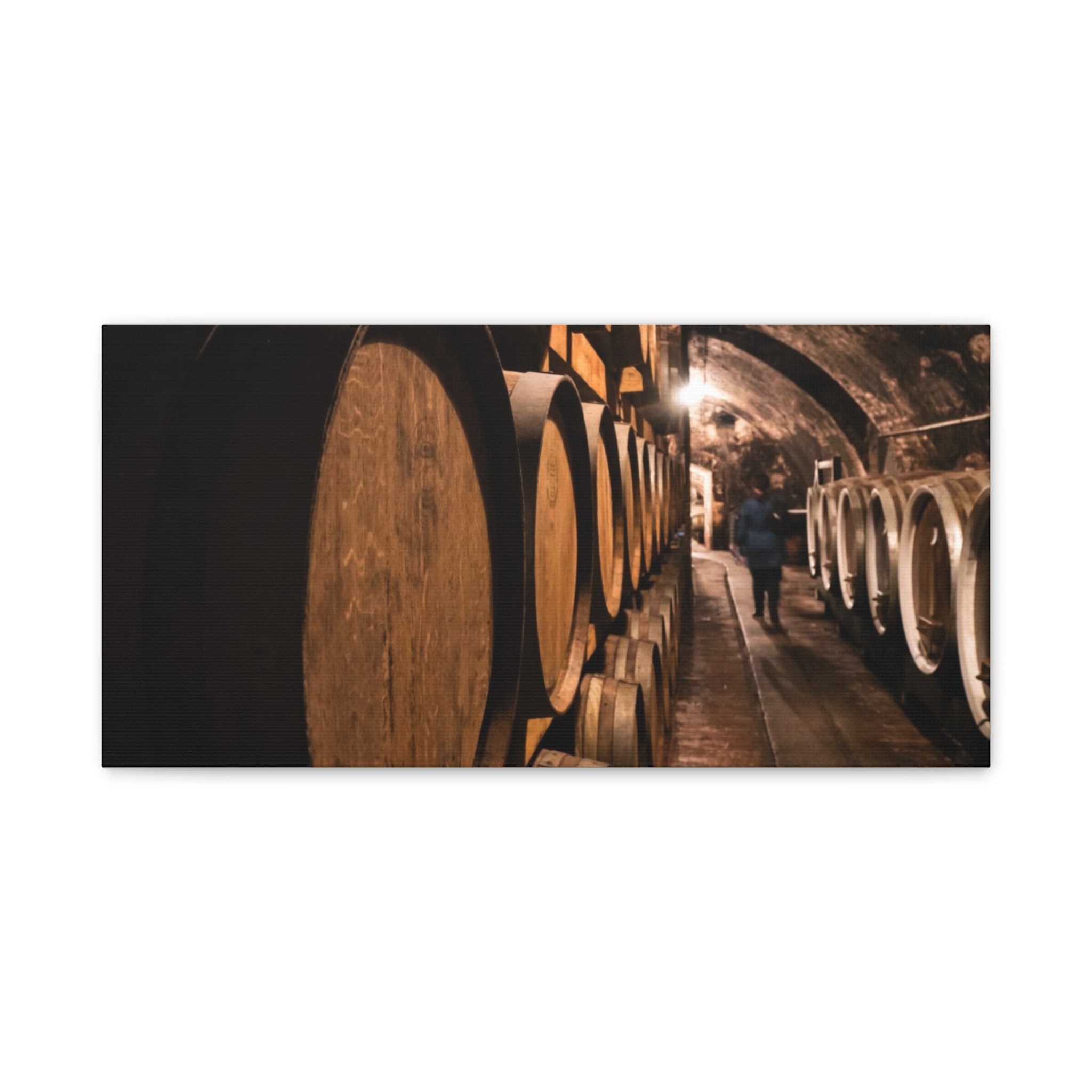 Canvas Wine Cellar Barrel Scene  | Matte Stretched Wall Art 1.25"