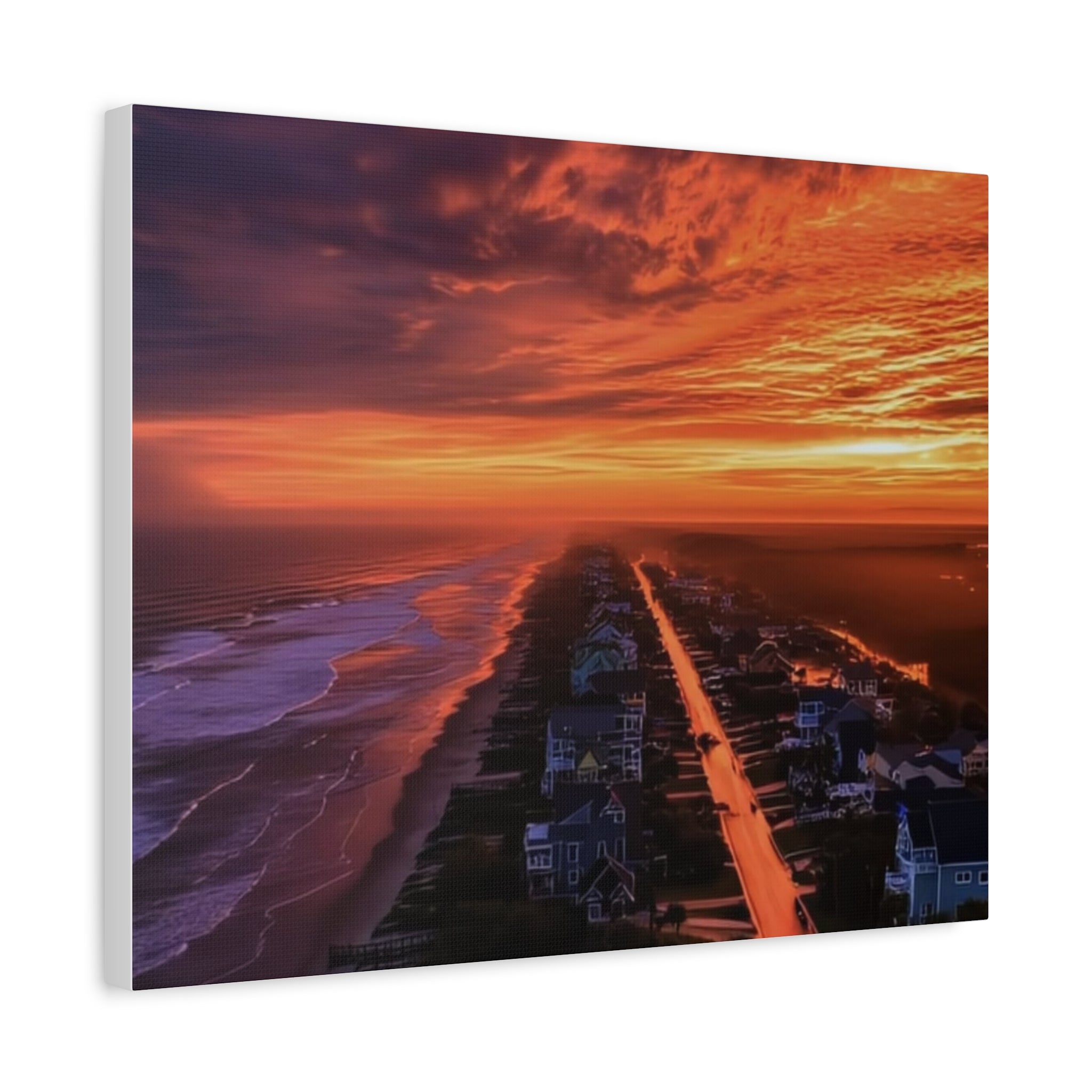 Sunset Over Coastal Town Canvas | Matte Stretched Wall Art