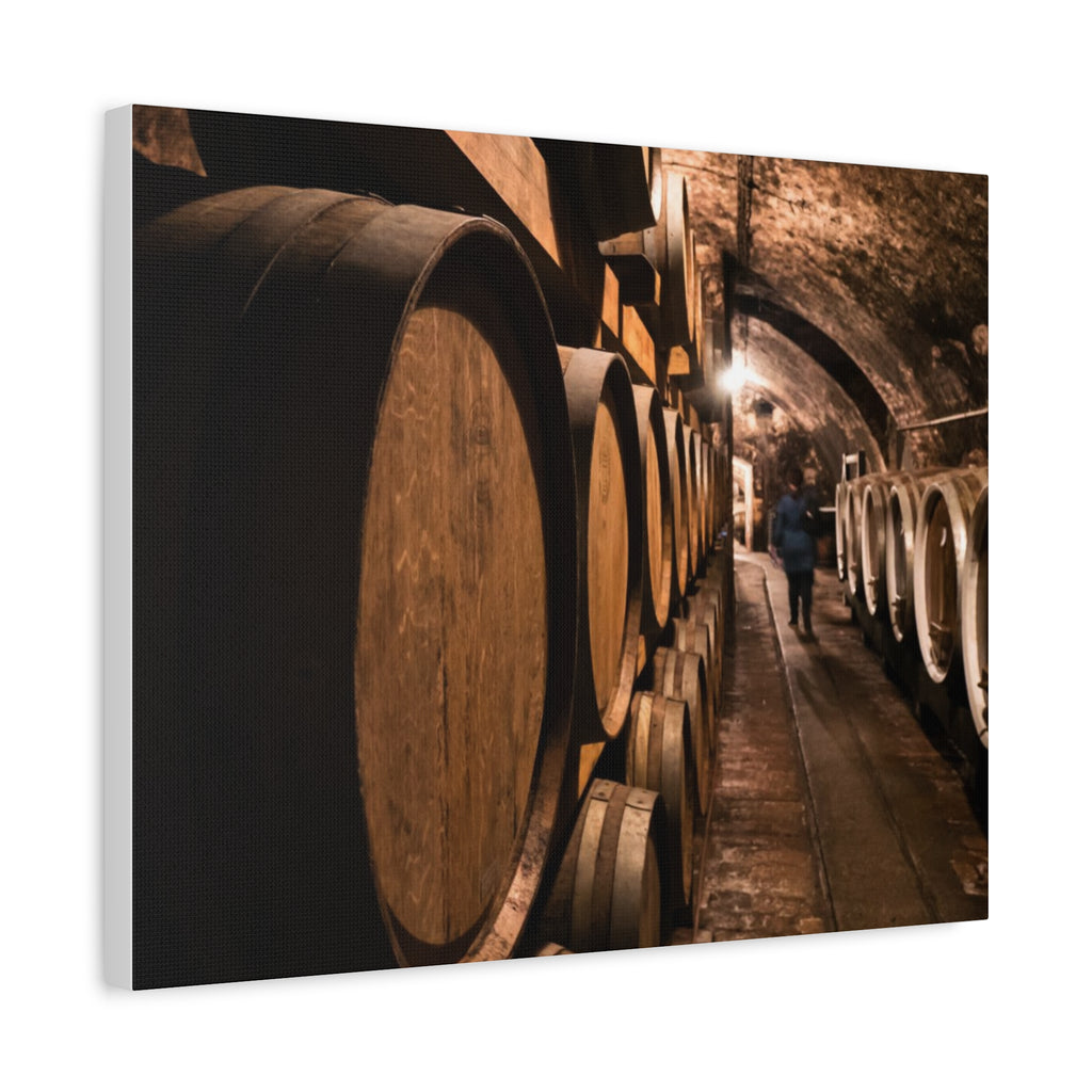 Canvas Wine Cellar Barrel Scene  | Matte Stretched Wall Art 1.25"
