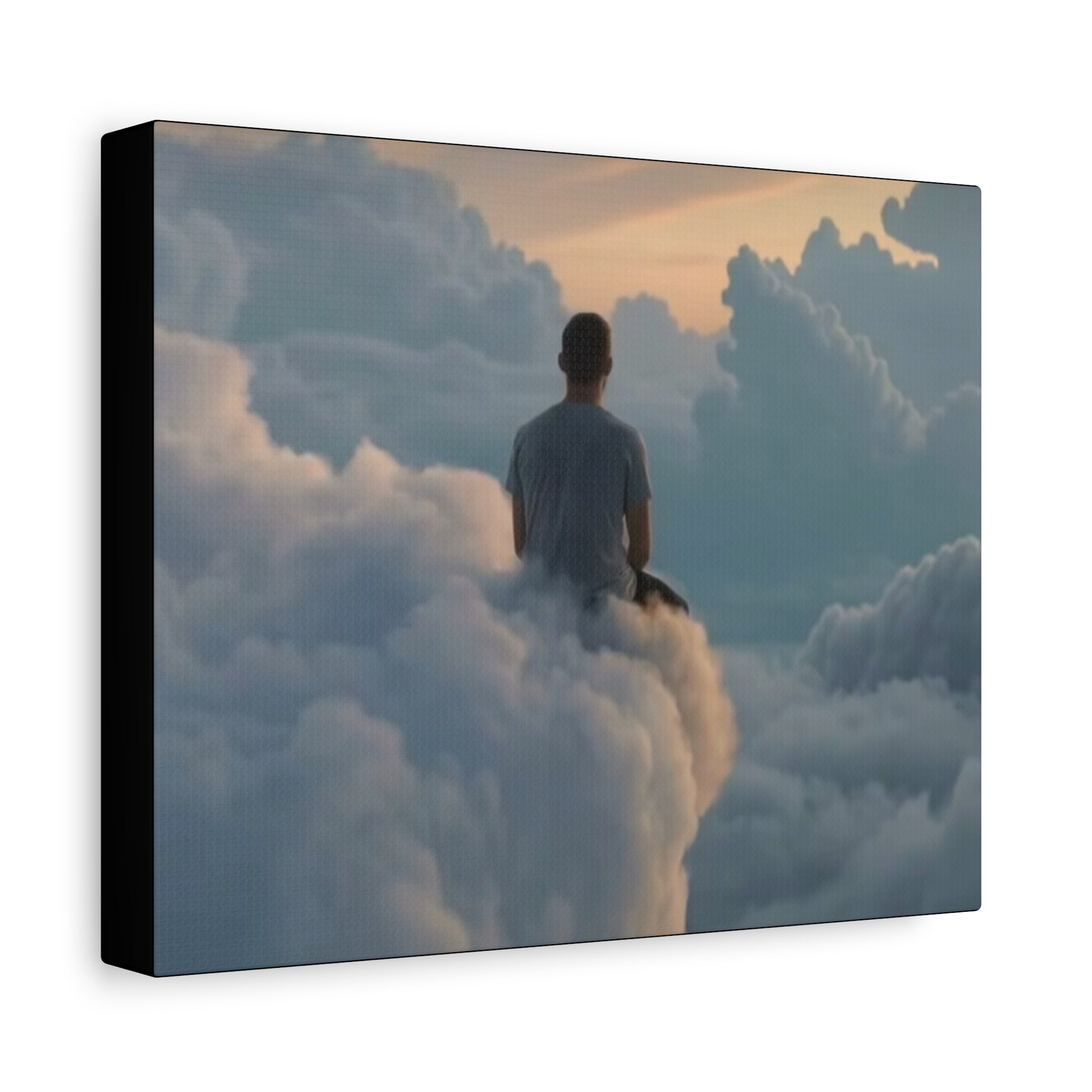 Canvas Man Sitting on Clouds  | Matte Stretched Wall Art