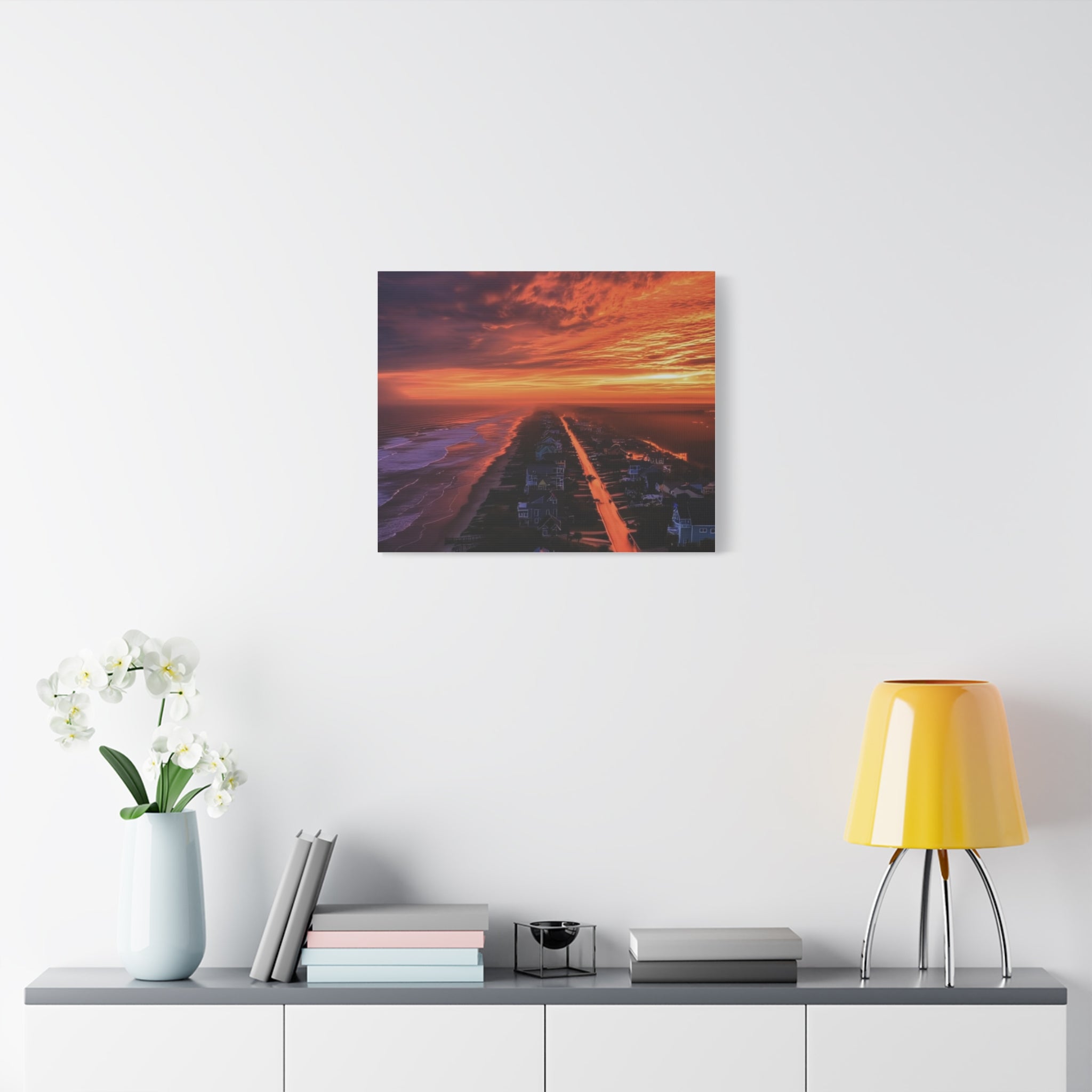 Sunset Over Coastal Town Canvas | Matte Stretched Wall Art