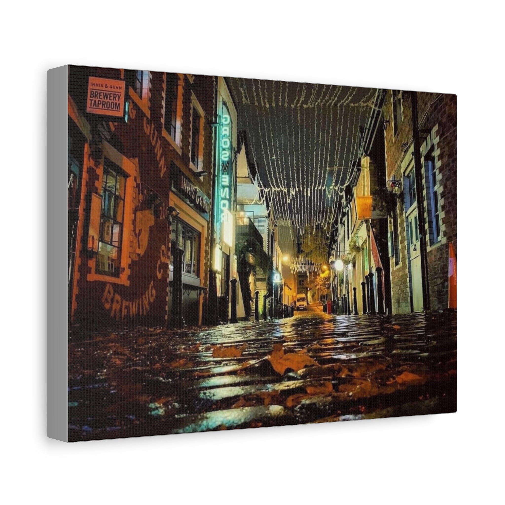 Canvas Rainy Cobblestone Alley | Matte Stretched 1.25"
