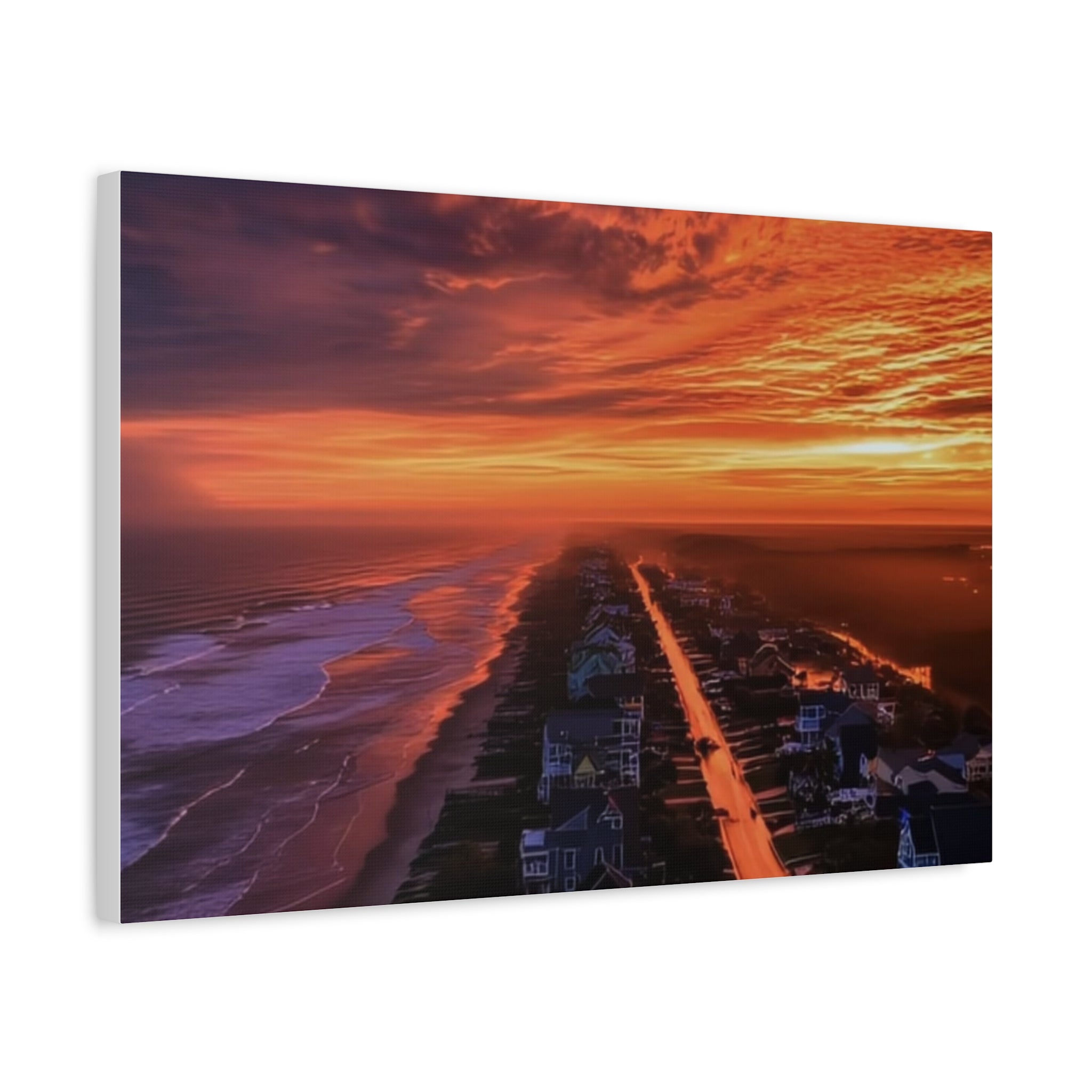 Sunset Over Coastal Town Canvas | Matte Stretched Wall Art