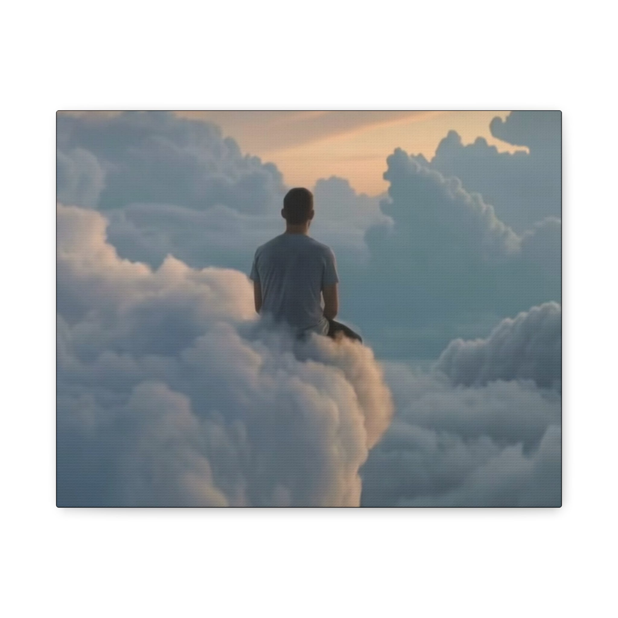 Canvas Man Sitting on Clouds  | Matte Stretched Wall Art