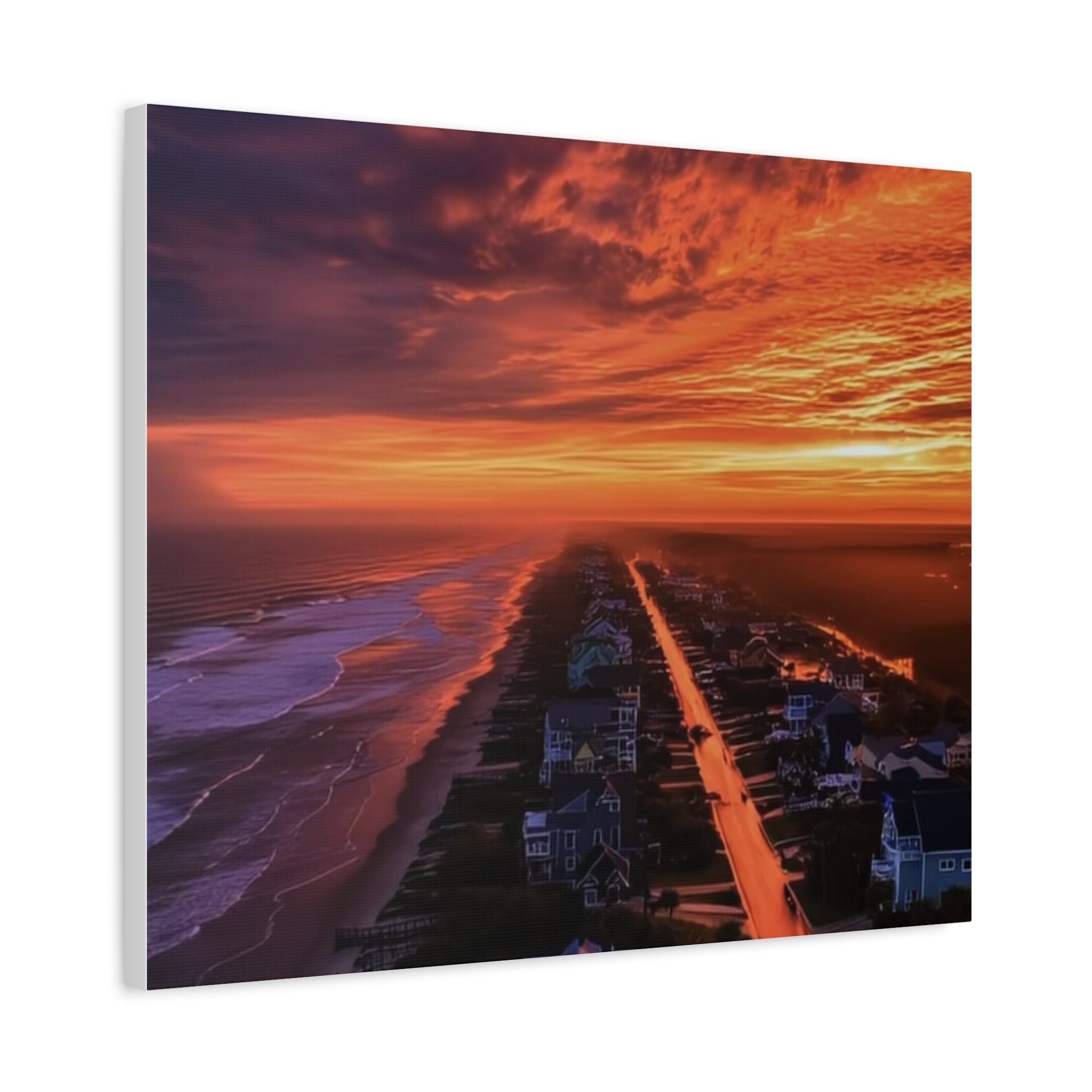 Sunset Over Coastal Town Canvas | Matte Stretched Wall Art