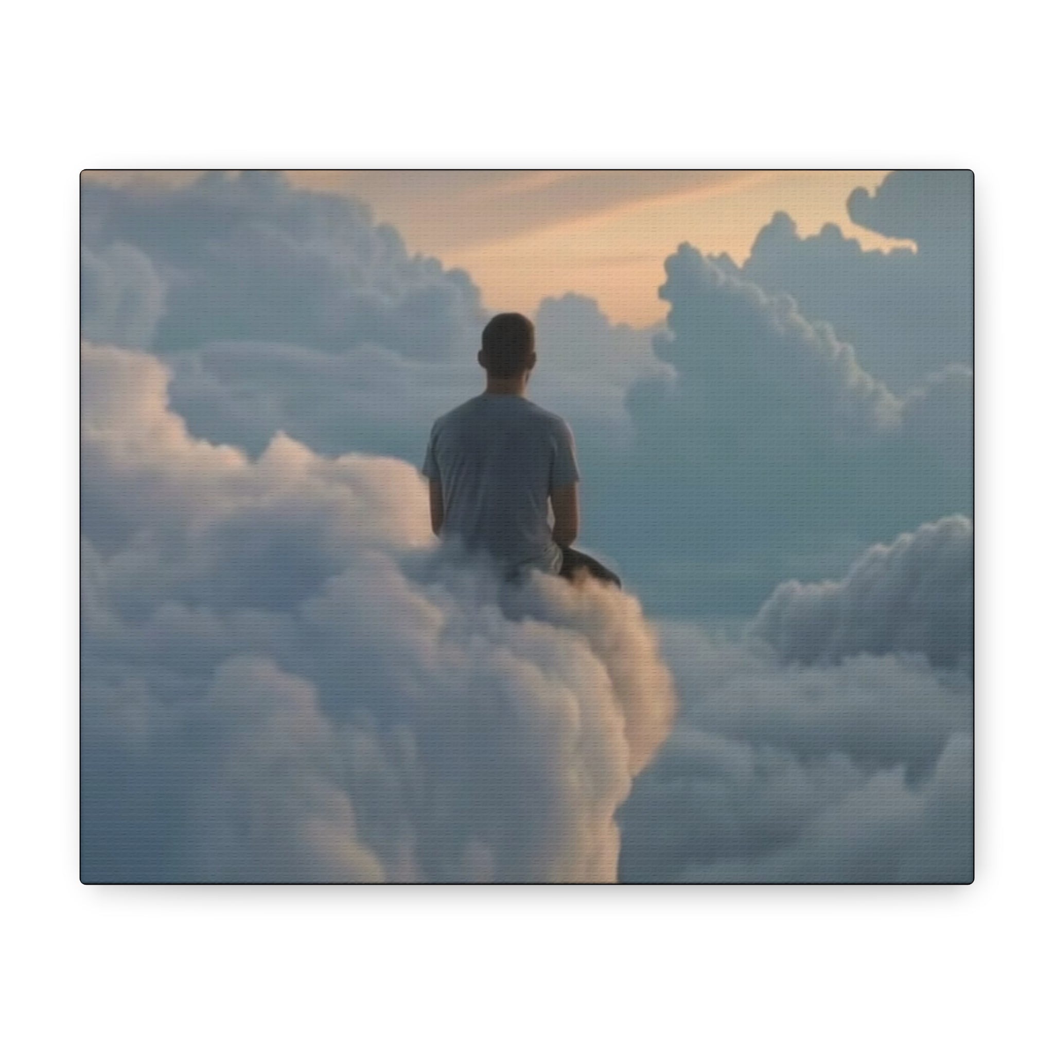 Canvas Man Sitting on Clouds  | Matte Stretched Wall Art