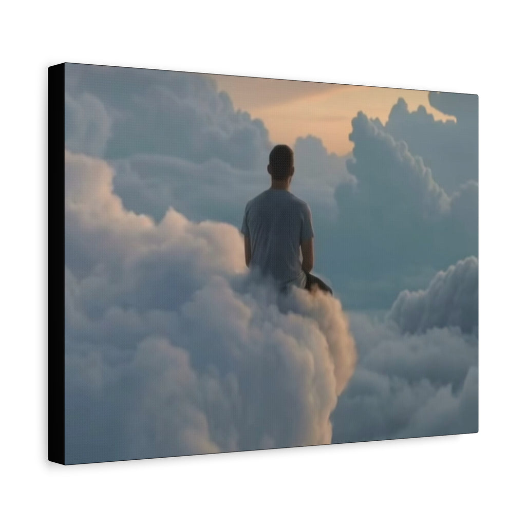Canvas Man Sitting on Clouds  | Matte Stretched Wall Art