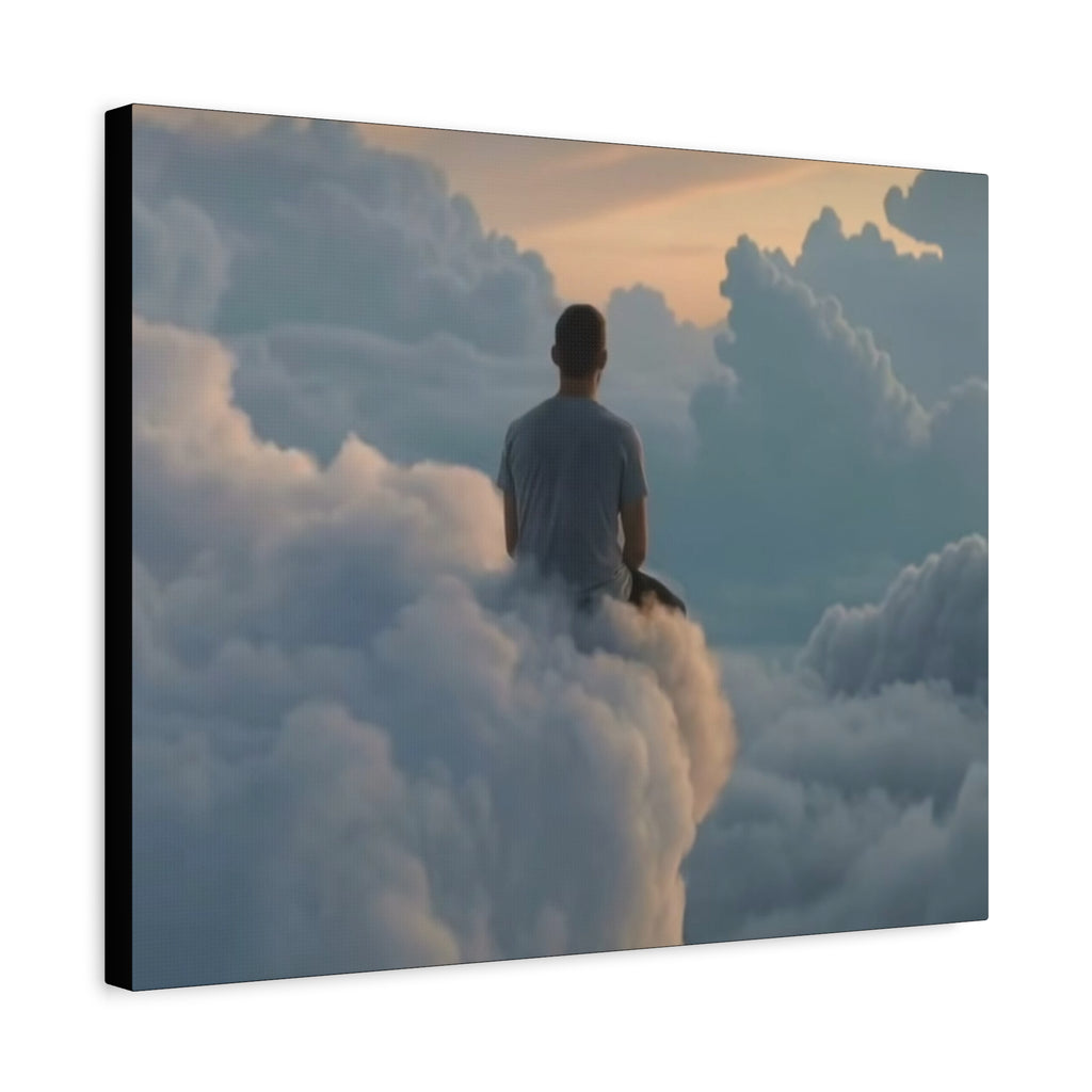Canvas Man Sitting on Clouds  | Matte Stretched Wall Art