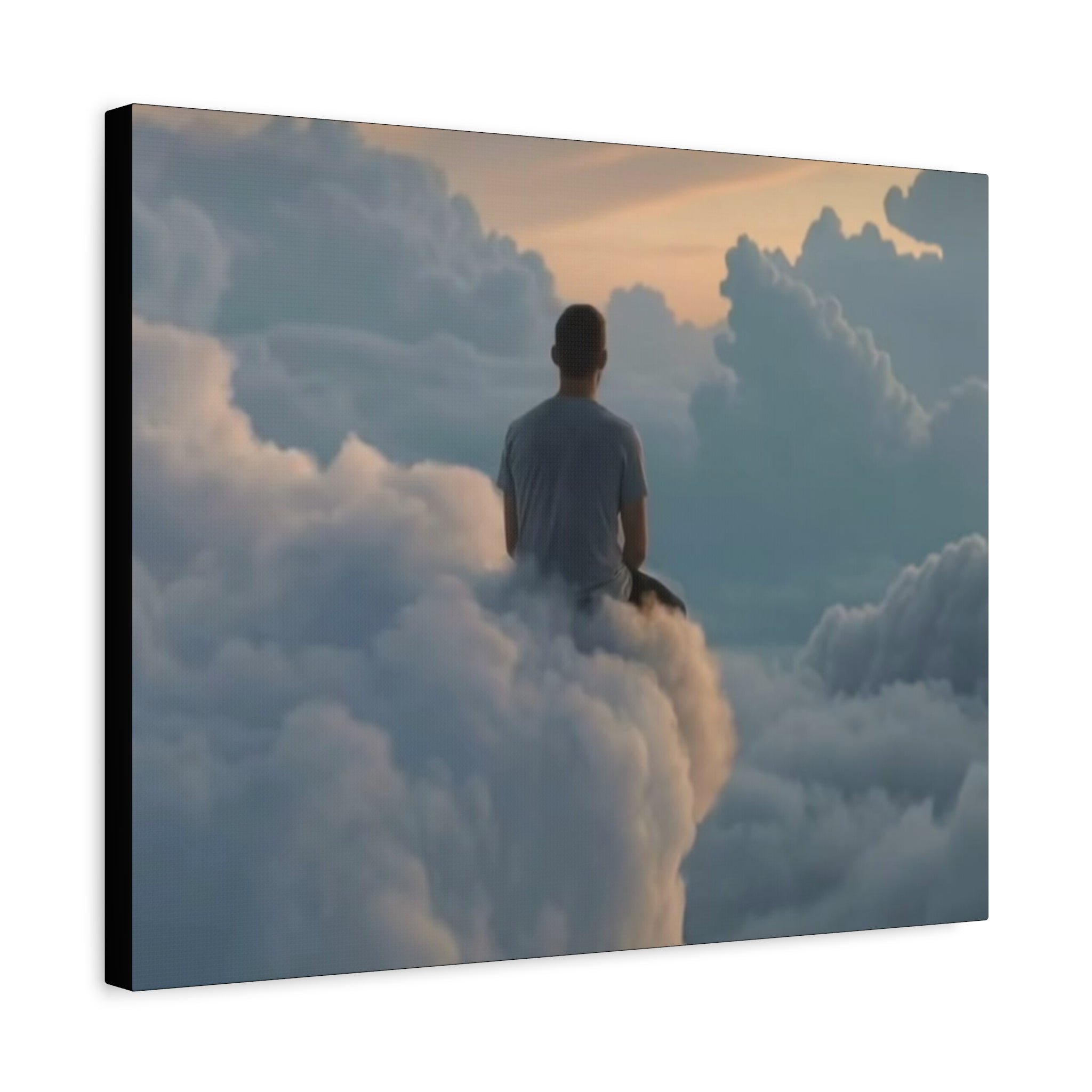 Canvas Man Sitting on Clouds  | Matte Stretched Wall Art